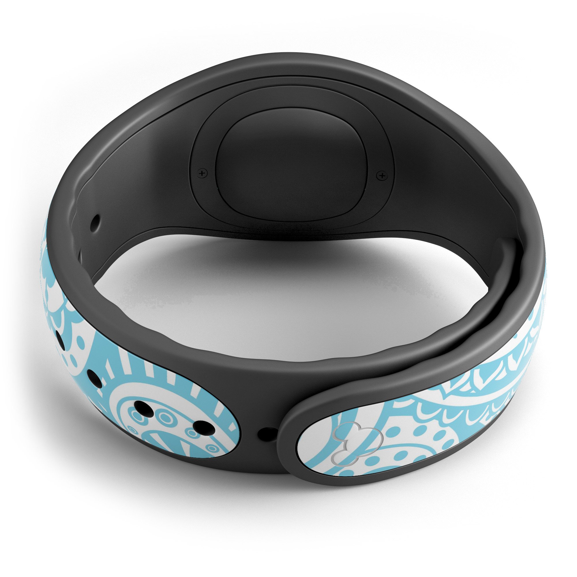 Light Blue Paisley Floral decal skin wrap kit designed for Disney Magic Band, showcasing vibrant colors and intricate floral patterns.