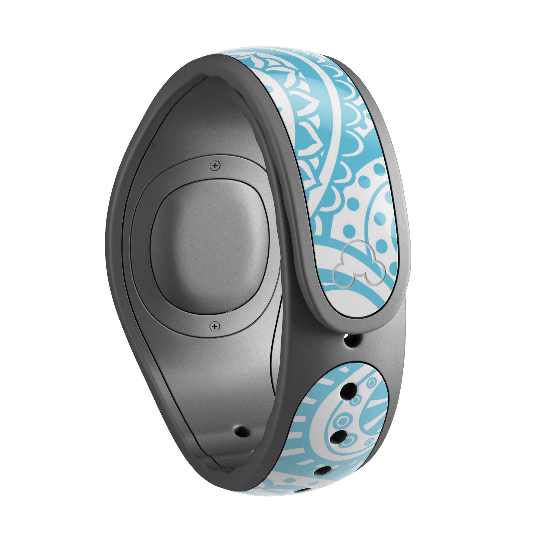 Light Blue Paisley Floral decal skin wrap kit designed for Disney Magic Band, showcasing vibrant colors and intricate floral patterns.