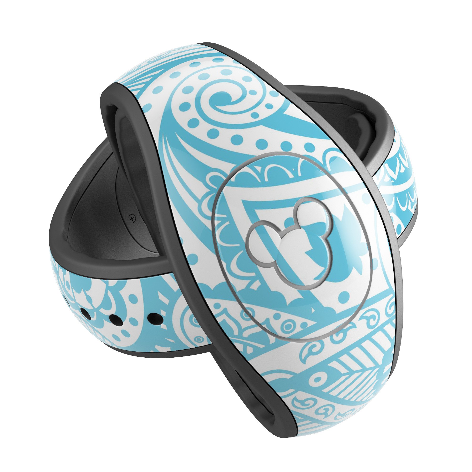 Light Blue Paisley Floral decal skin wrap kit designed for Disney Magic Band, showcasing vibrant colors and intricate floral patterns.