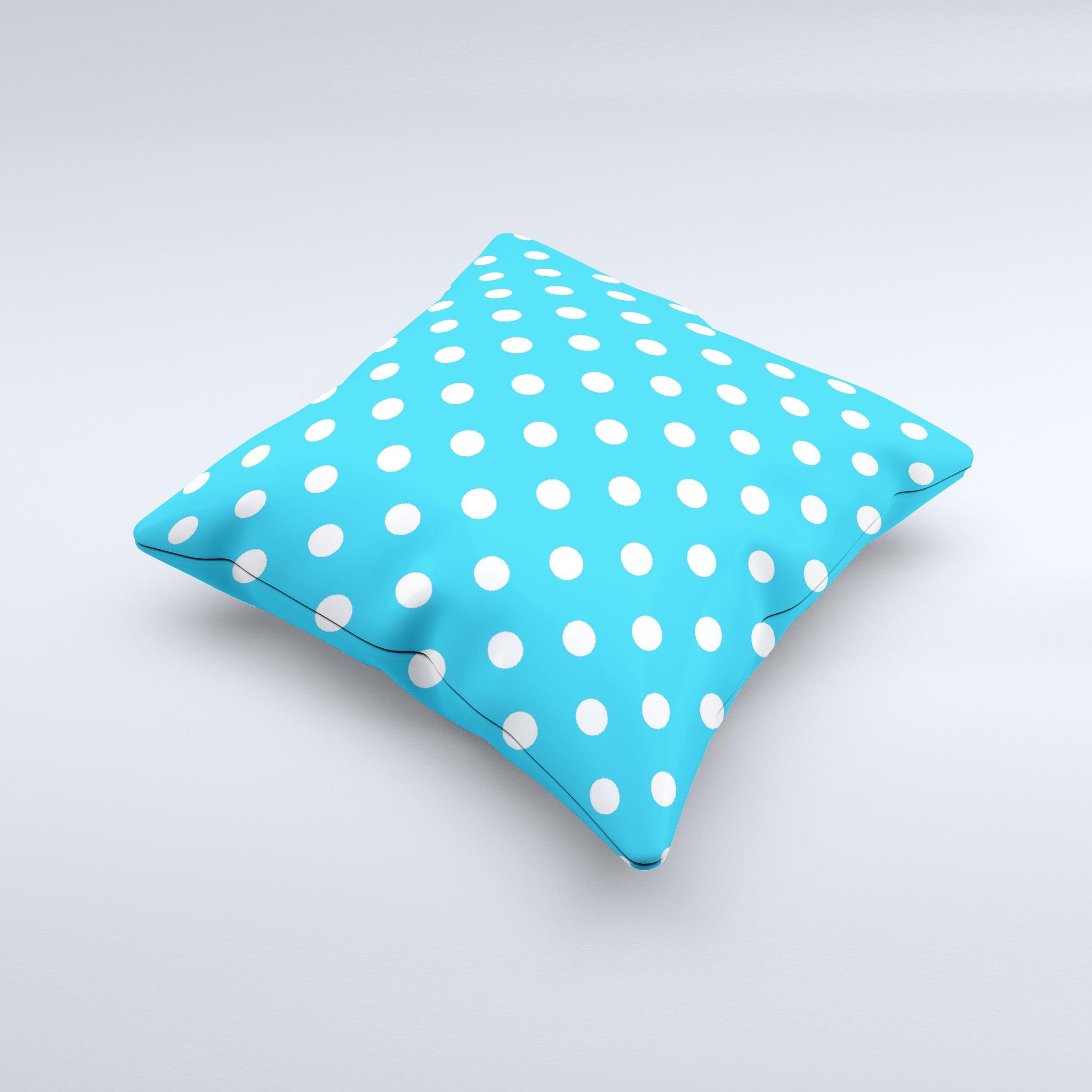 Light blue and white polka dot decorative throw pillow, handcrafted in Virginia with high thread count fabric and unique design.