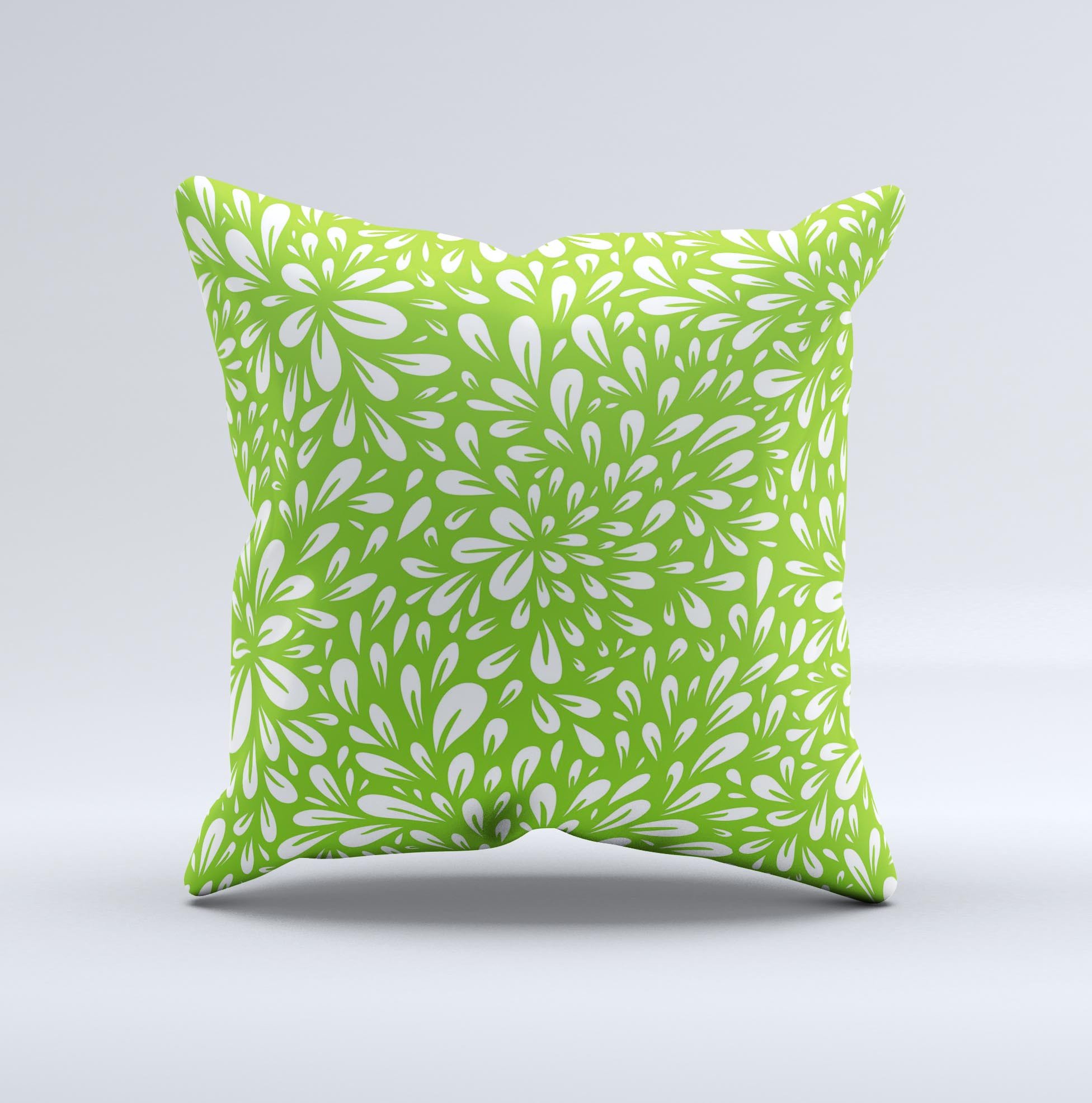 Light Green and White Floral Sprout Ink-Fuzed Decorative Throw Pillow, showcasing a vibrant floral design on a soft fabric.