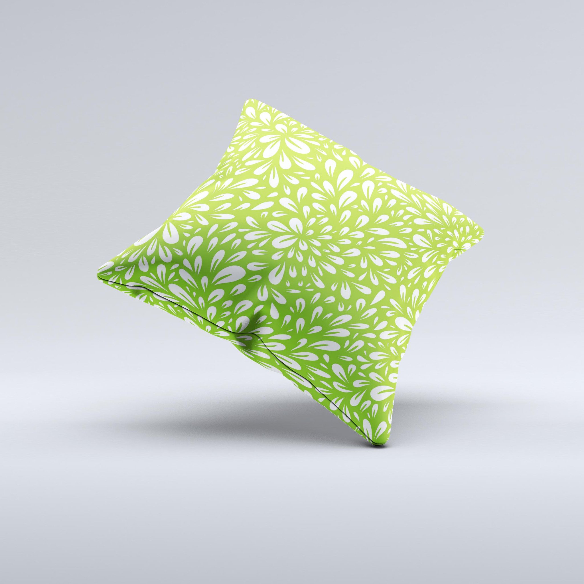 Light Green and White Floral Sprout Ink-Fuzed Decorative Throw Pillow, showcasing a vibrant floral design on a soft fabric.