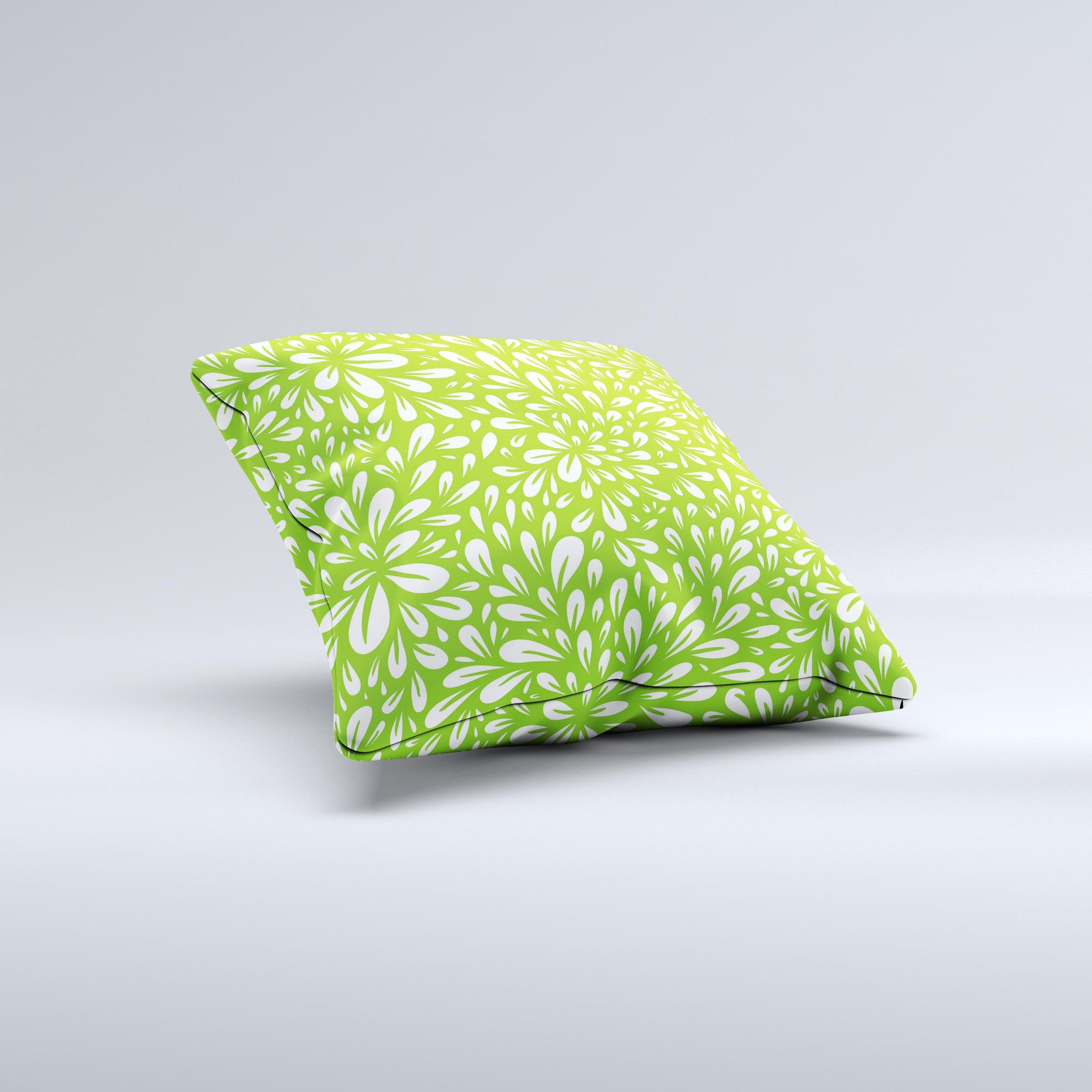 Light Green and White Floral Sprout Ink-Fuzed Decorative Throw Pillow, showcasing a vibrant floral design on a soft fabric.