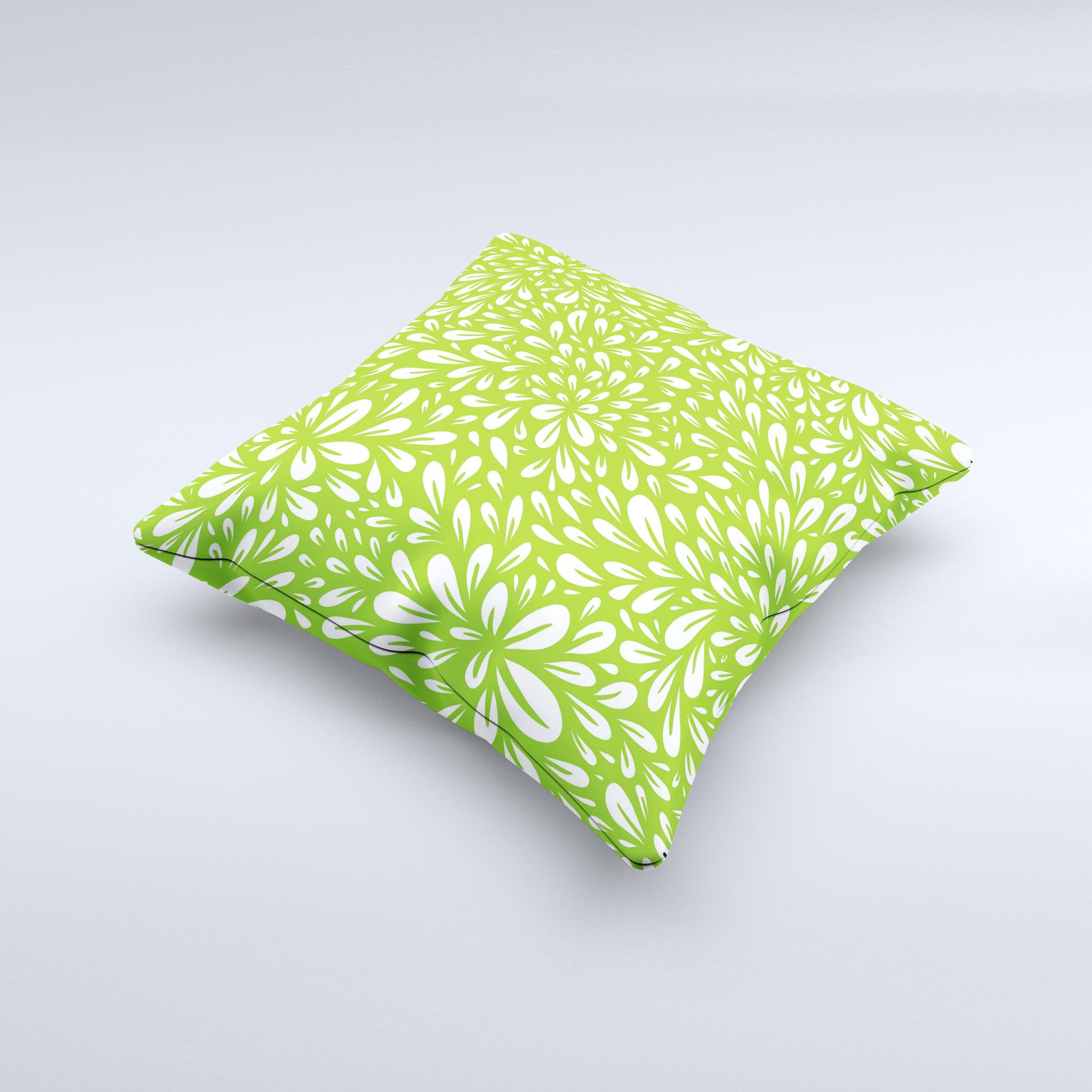 Light Green and White Floral Sprout Ink-Fuzed Decorative Throw Pillow, showcasing a vibrant floral design on a soft fabric.