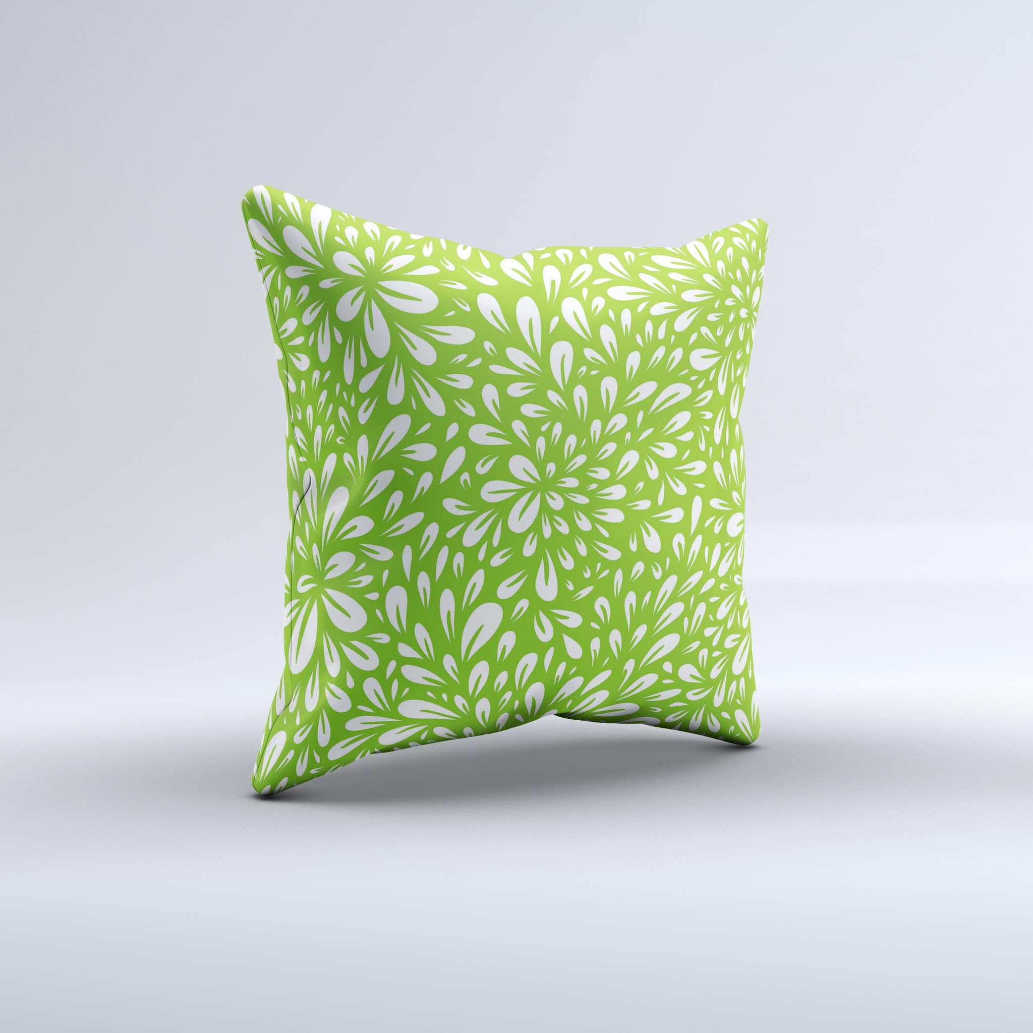 Light Green and White Floral Sprout Ink-Fuzed Decorative Throw Pillow, showcasing a vibrant floral design on a soft fabric.