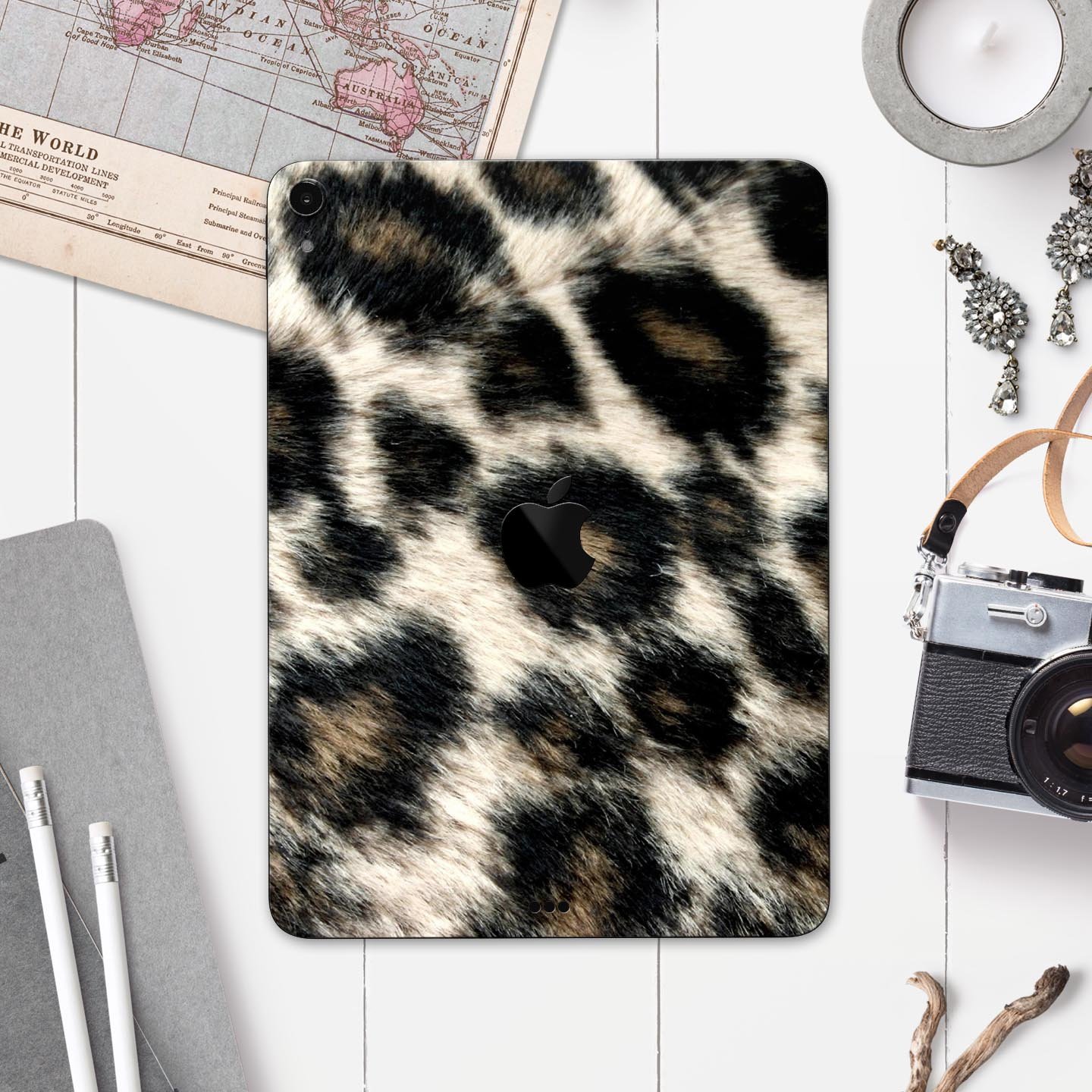 Light Leopard Fur Full Body Skin Decal for Apple iPad Pro 12.9", showcasing a stylish leopard print design.