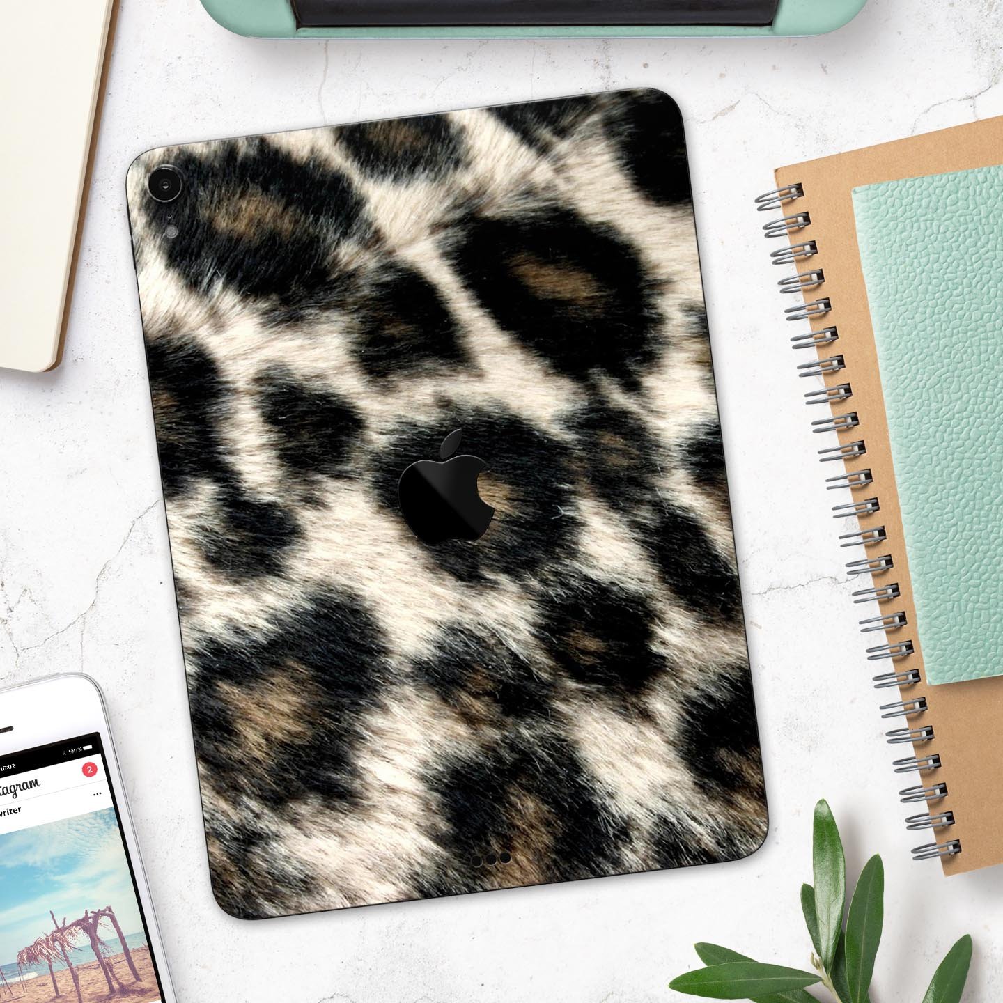 Light Leopard Fur Full Body Skin Decal for Apple iPad Pro 12.9", showcasing a stylish leopard print design.