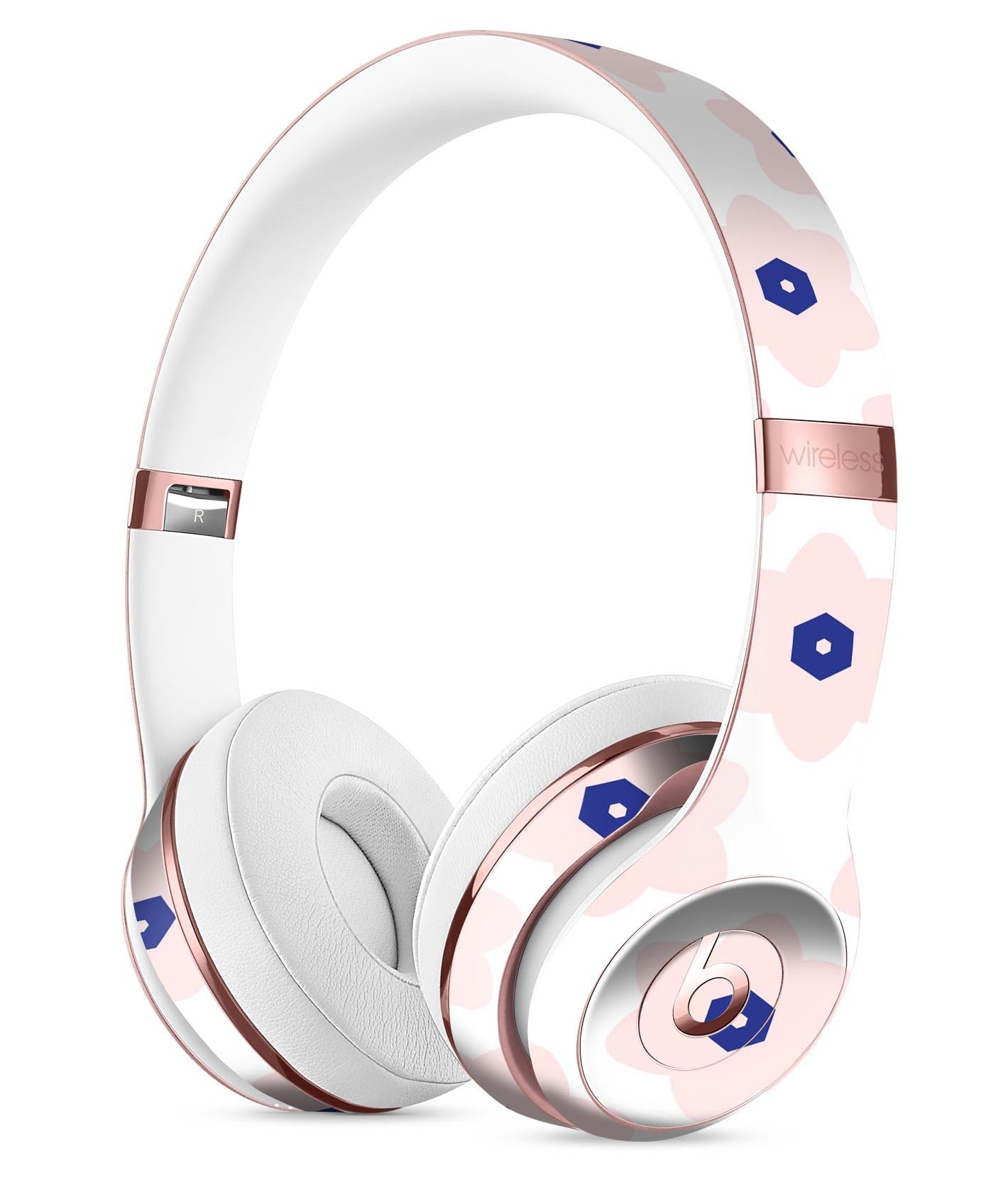 Light Pink Animated Flower Pattern Skin Kit for Beats by Dre Solo 3 Wireless Headphones, showcasing vibrant floral design.