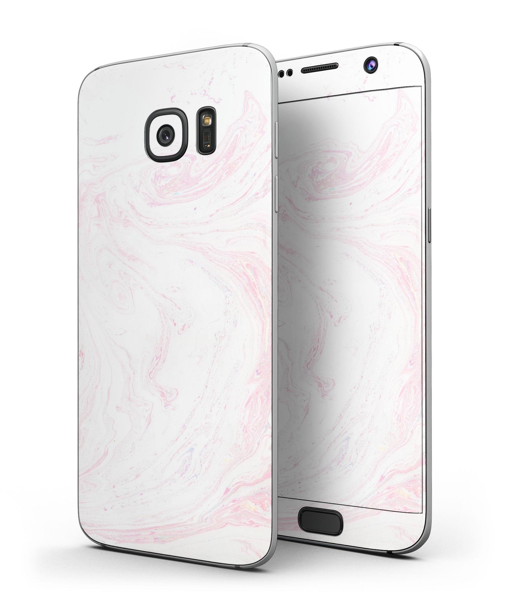 Light Pink Textured Marble Skin-Kit for Samsung Galaxy S7 and S7 Edge, showcasing a stylish design with premium vinyl material.