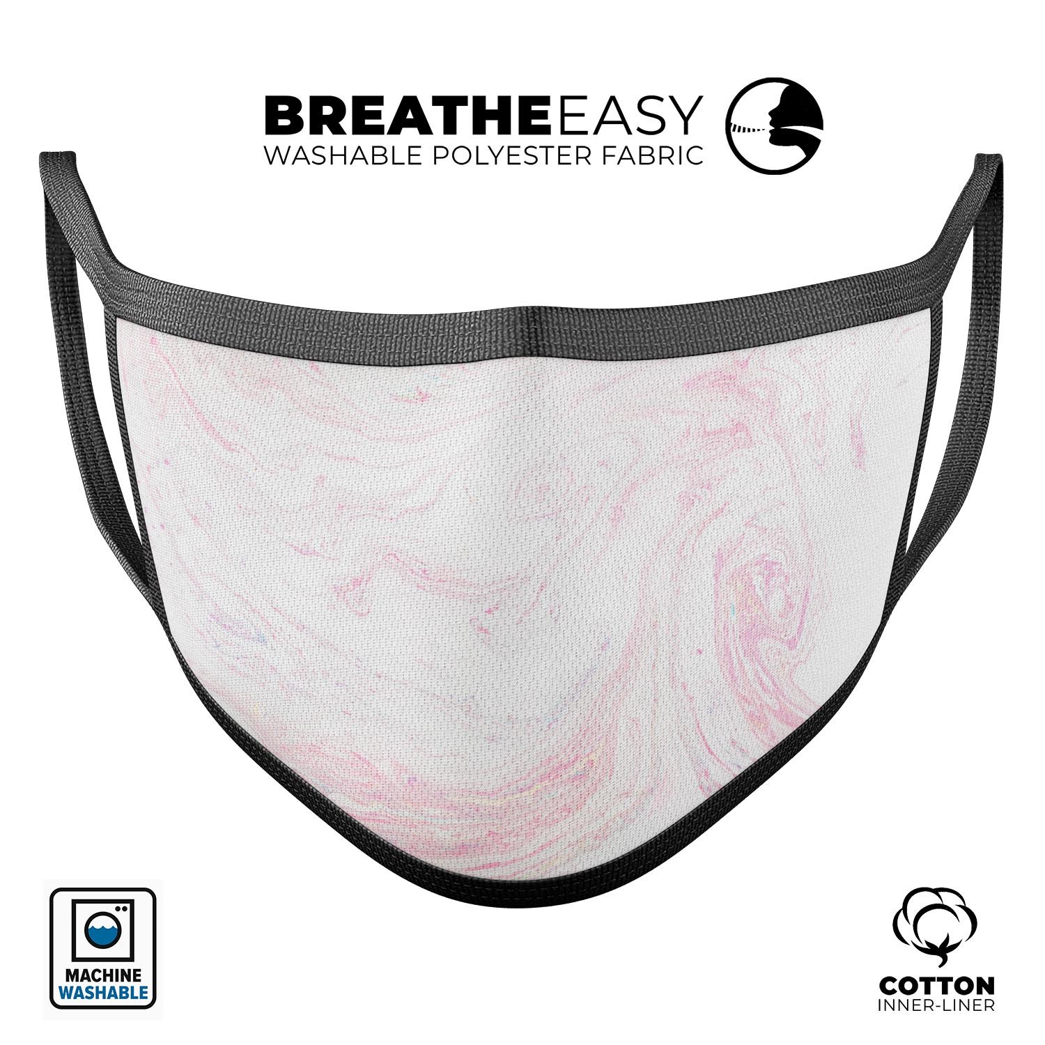 Light Pink Textured Marble mouth cover, showcasing a stylish design with adjustable ear loops for a comfortable fit.