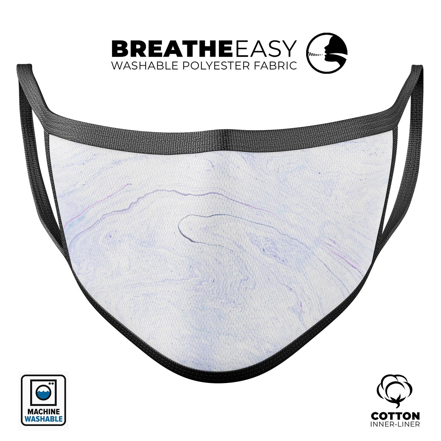 Light Purple Textured Marble reusable face mask, showcasing its unique design and adjustable ear loops.