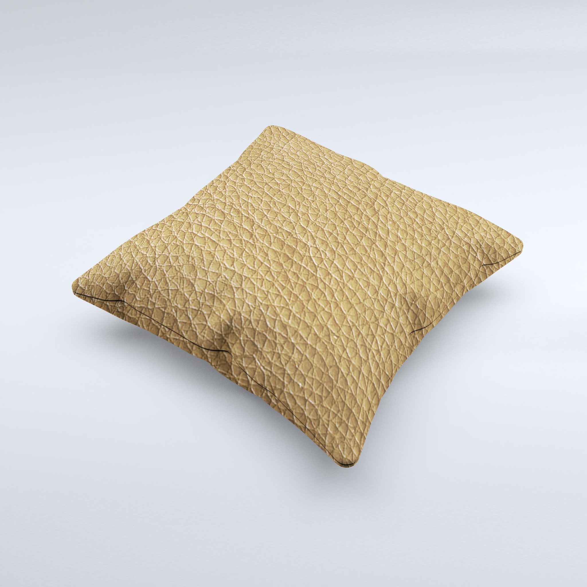 Light Tan Leather Ink-Fuzed Decorative Throw Pillow with unique hand-produced graphic design, showcasing high-quality craftsmanship.