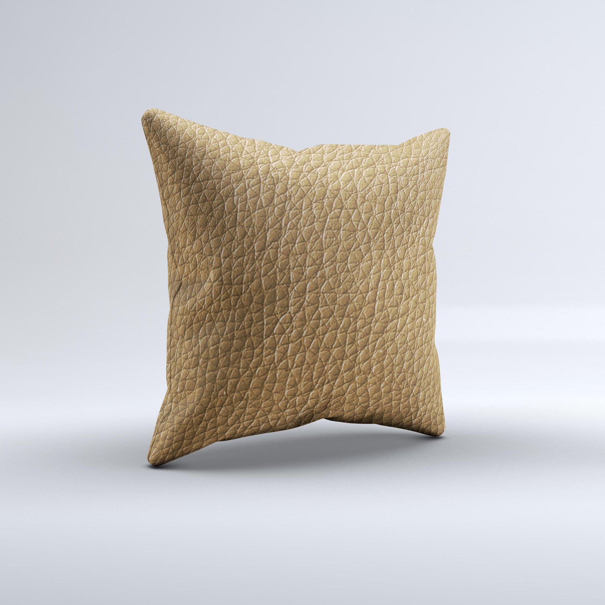 Light Tan Leather Ink-Fuzed Decorative Throw Pillow with unique hand-produced graphic design, showcasing high-quality craftsmanship.