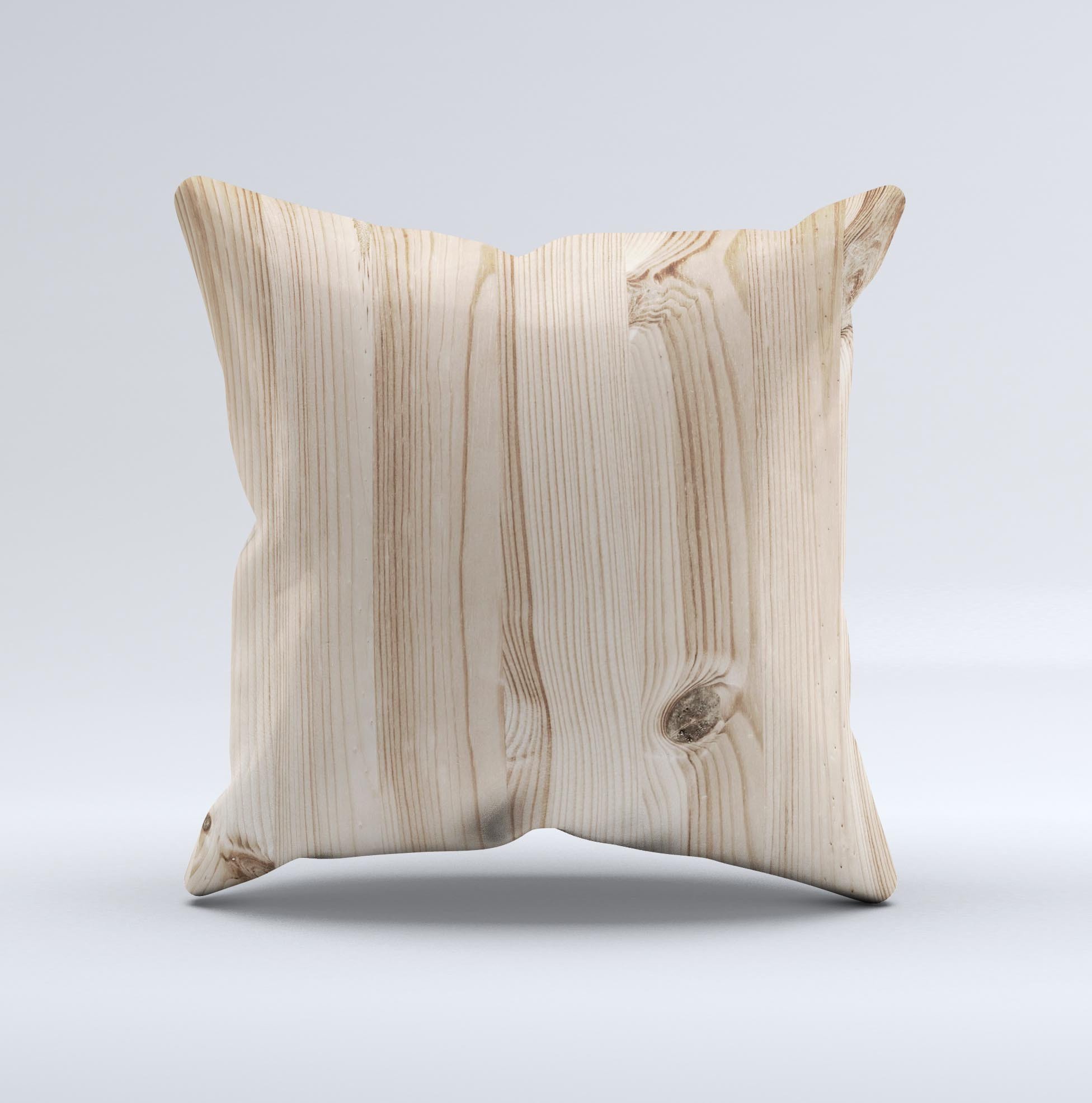 Light-Grained Wood ink-Fuzed Decorative Throw Pillow showcasing unique handcrafted design with high thread count fabric.