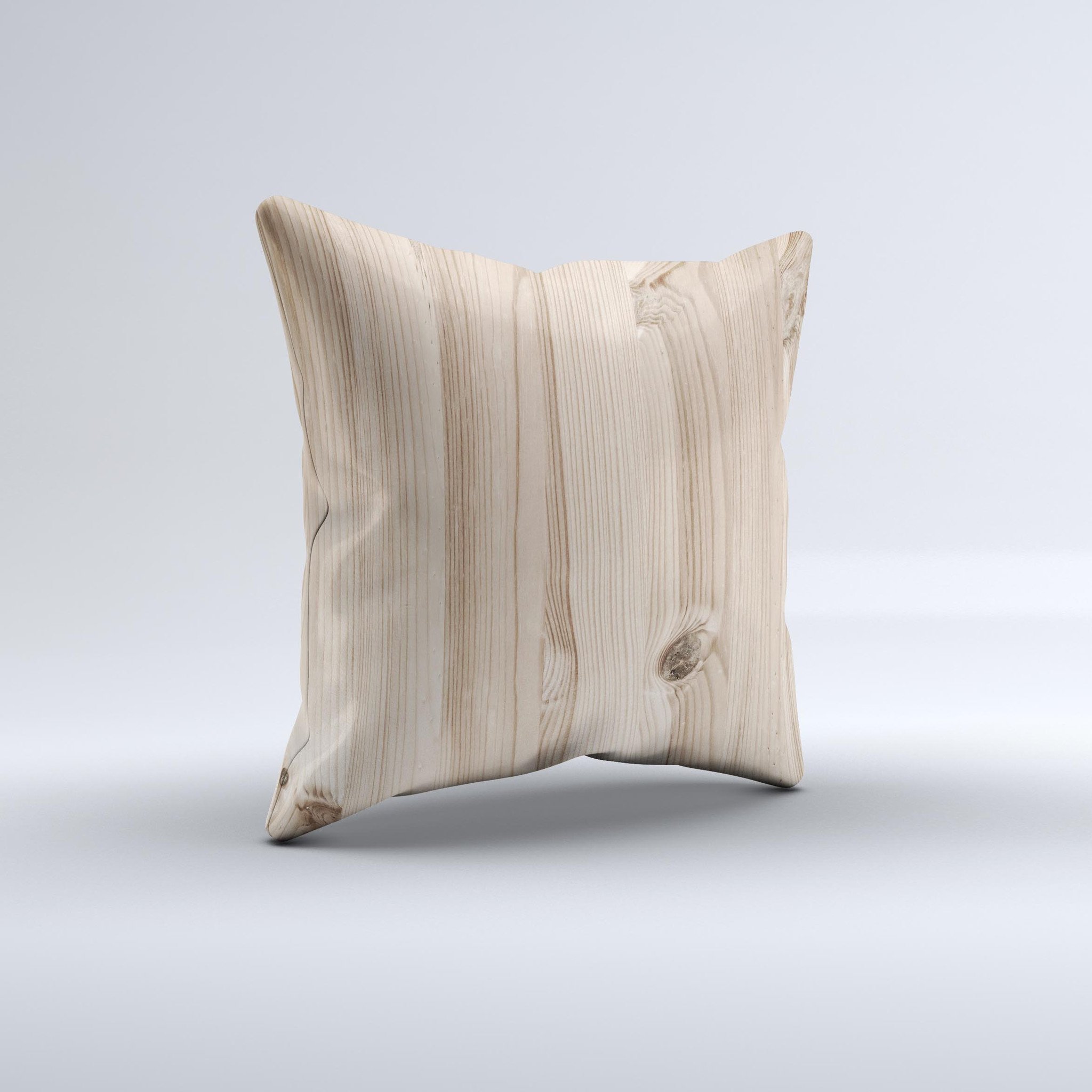 Light-Grained Wood ink-Fuzed Decorative Throw Pillow showcasing unique handcrafted design with high thread count fabric.