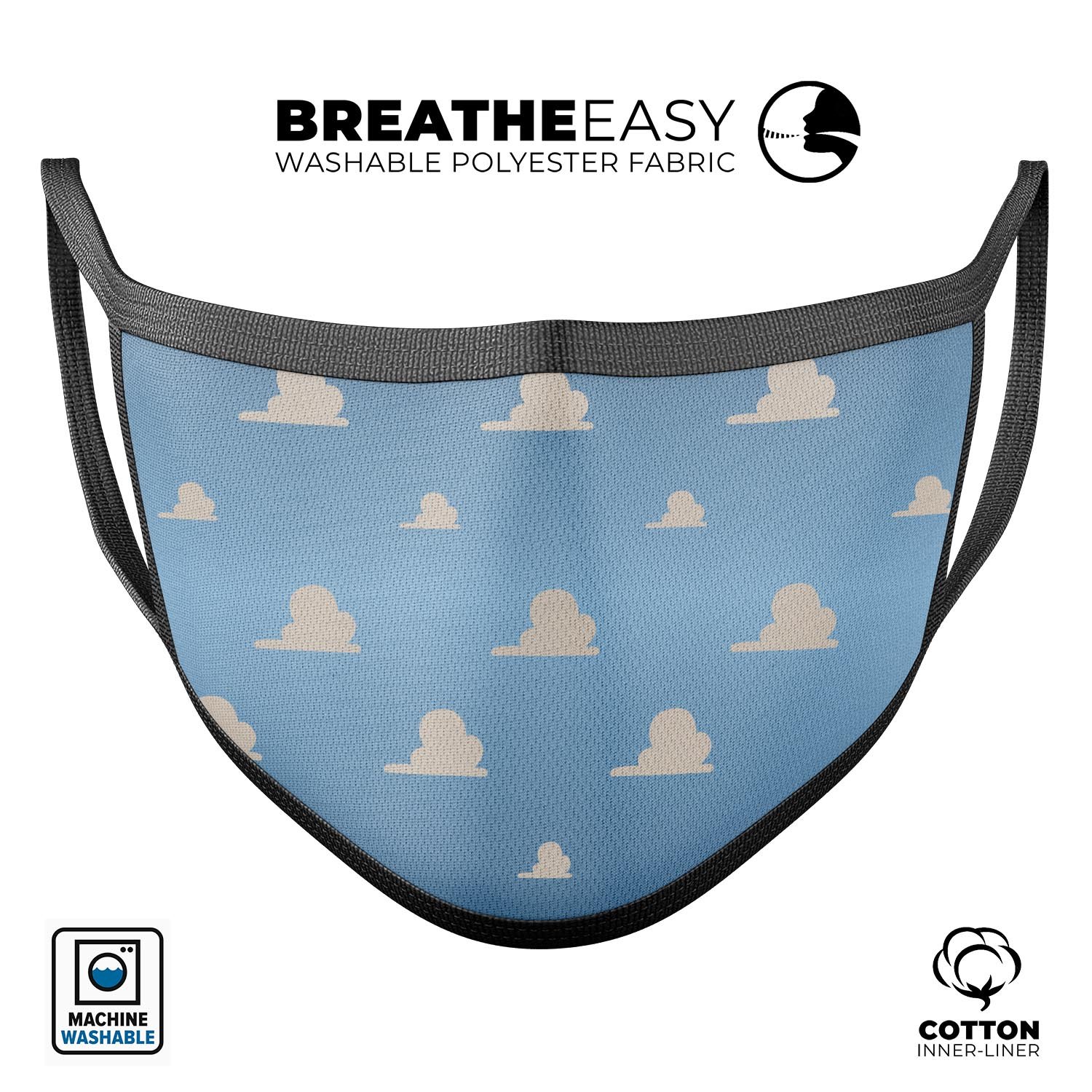 LightYear Toy Cloud Connect mouth cover, a comfortable and adjustable anti-dust mask made in the USA, featuring a stylish design.