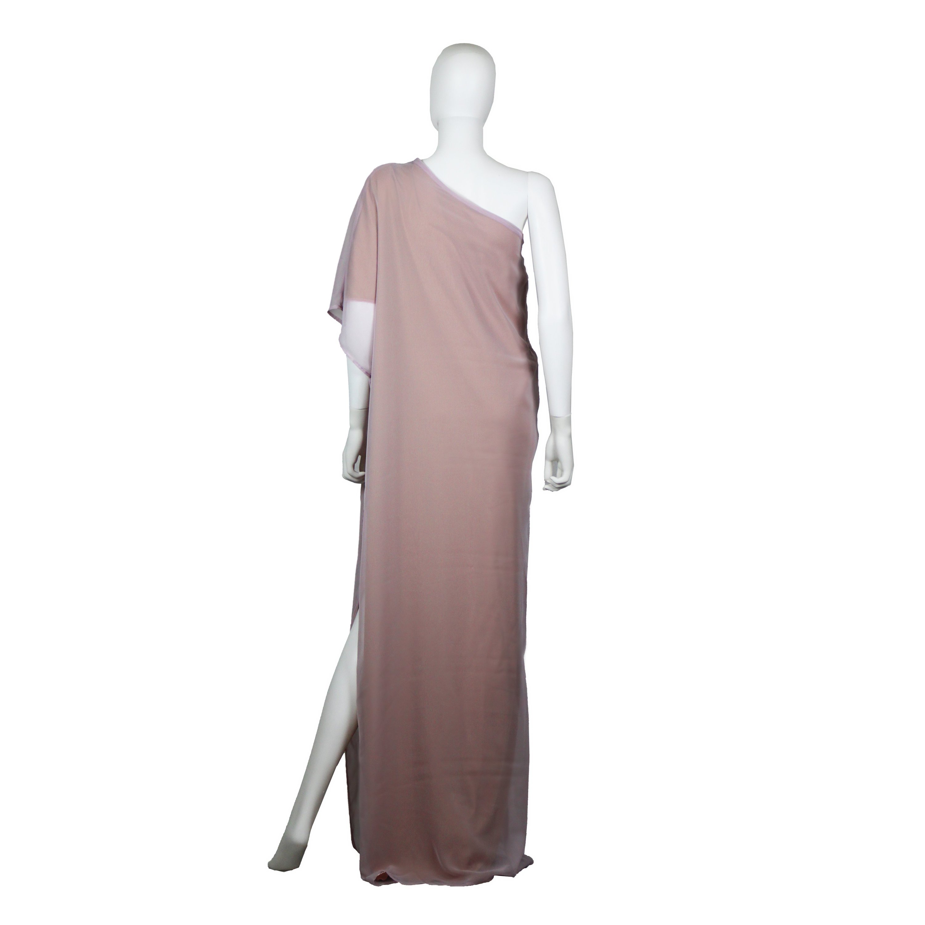 Lilac One Shoulder Corded Caftan with elegant corded embellishments and nude lining, showcasing a unique handmade design.