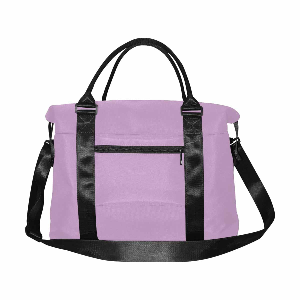 Lilac purple duffel bag made from durable oxford fabric with adjustable strap and multiple pockets.