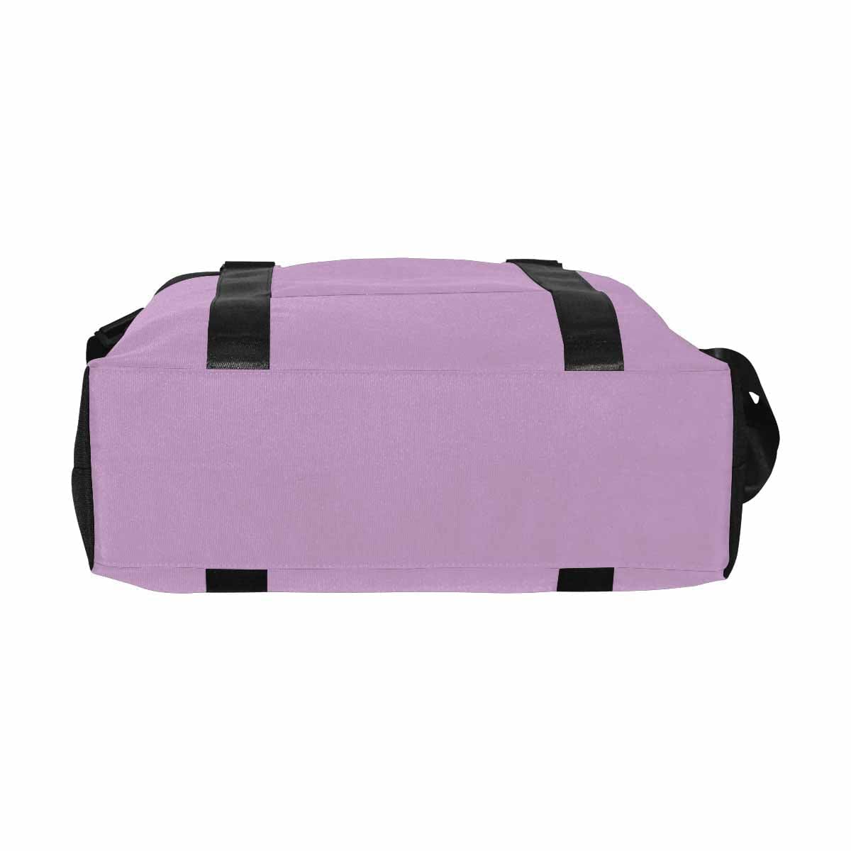 Lilac purple duffel bag made from durable oxford fabric with adjustable strap and multiple pockets.