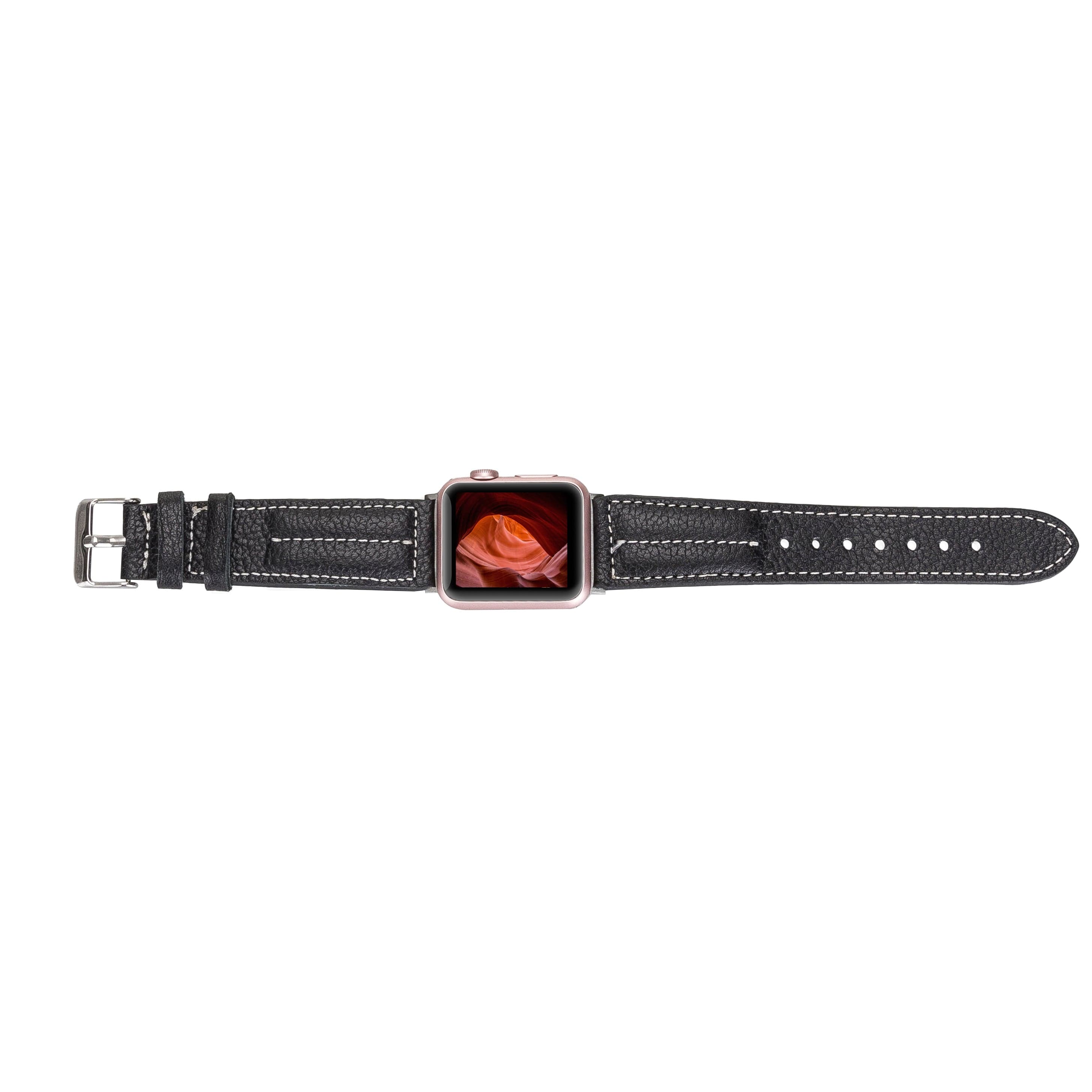 Lincoln Classic Apple Watch Leather Strap in premium full-grain leather with stainless steel buckle, showcasing its elegant design and craftsmanship.