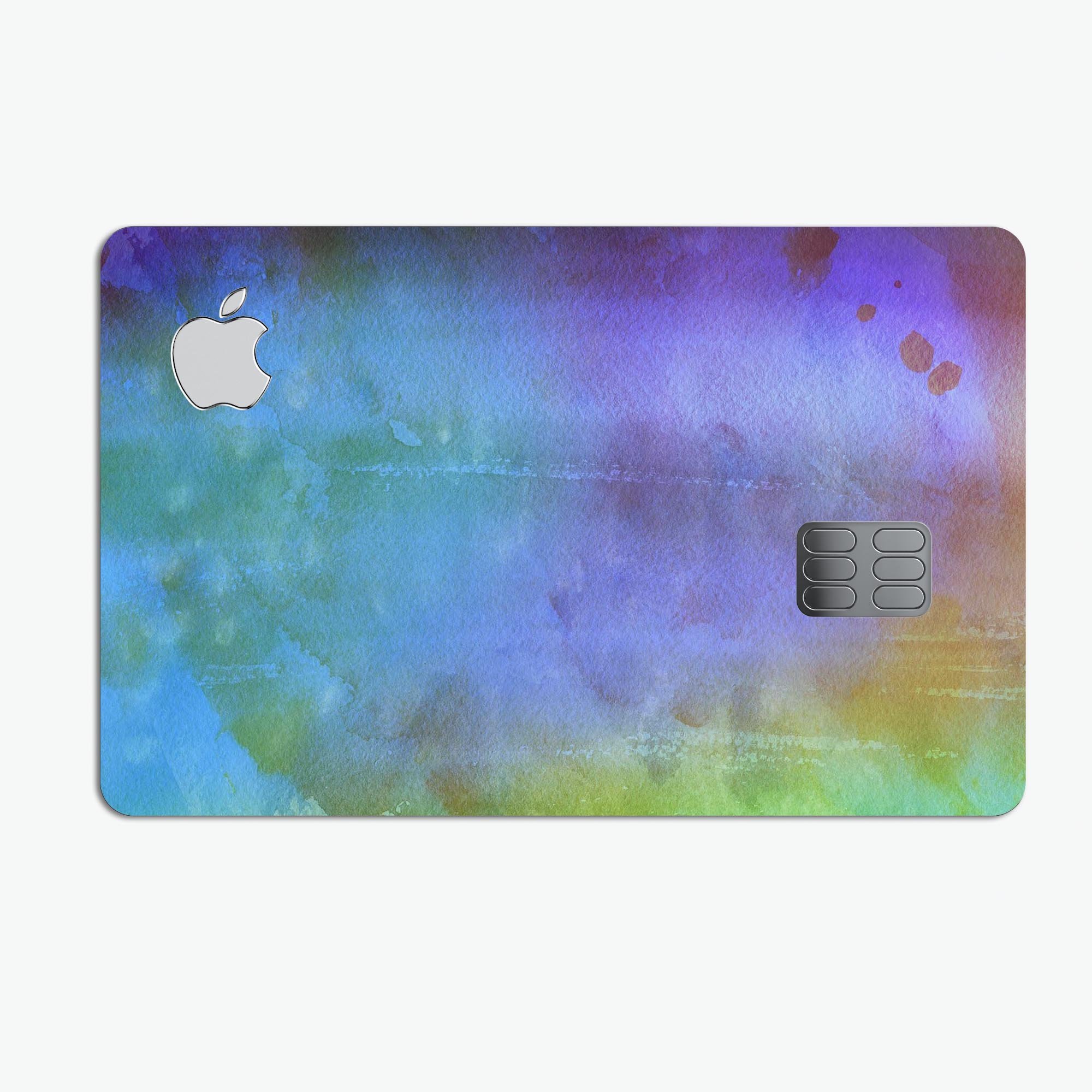 Lined 4453 Absorbed Watercolor Texture decal applied on an Apple Card, showcasing its vibrant design and premium finish.