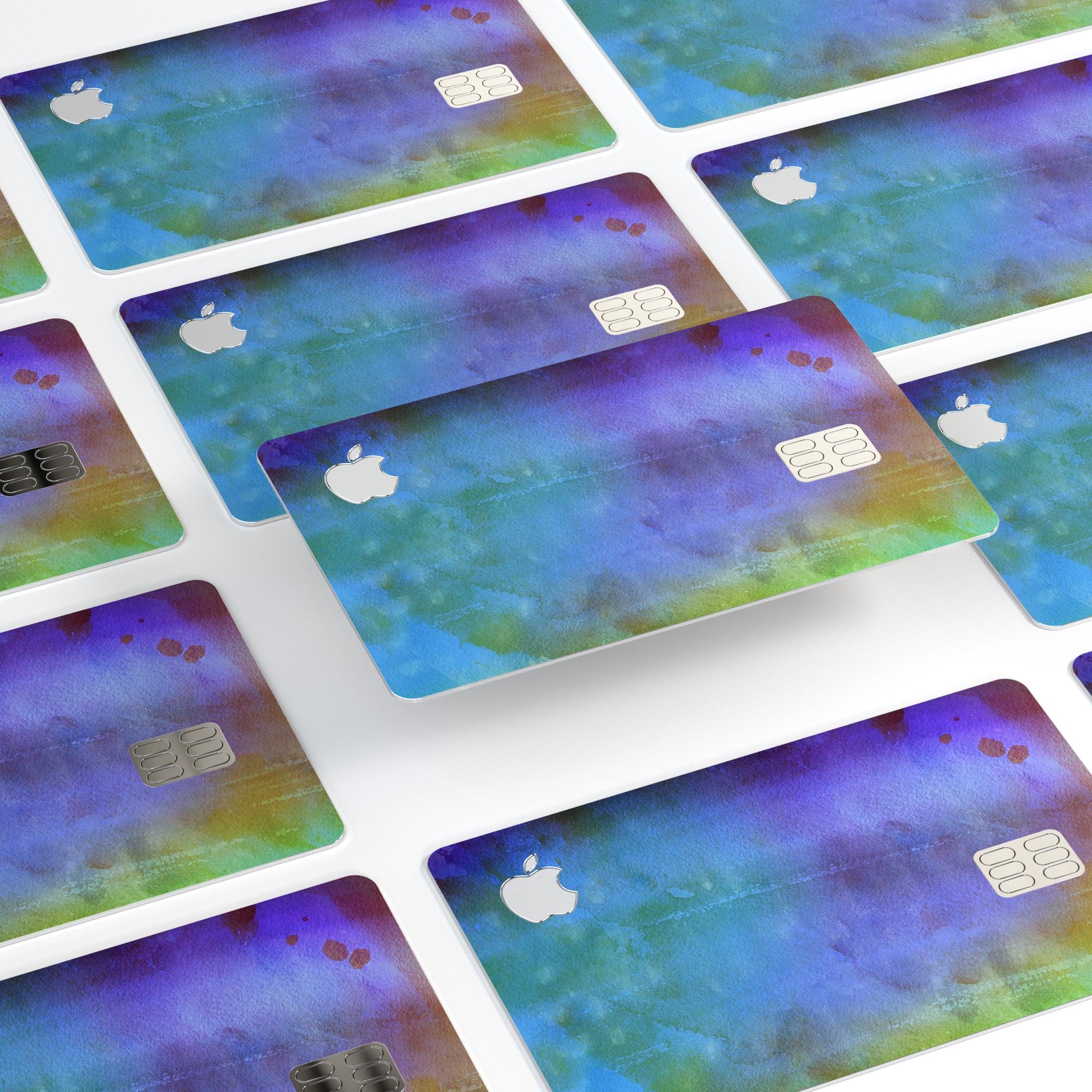 Lined 4453 Absorbed Watercolor Texture decal applied on an Apple Card, showcasing its vibrant design and premium finish.