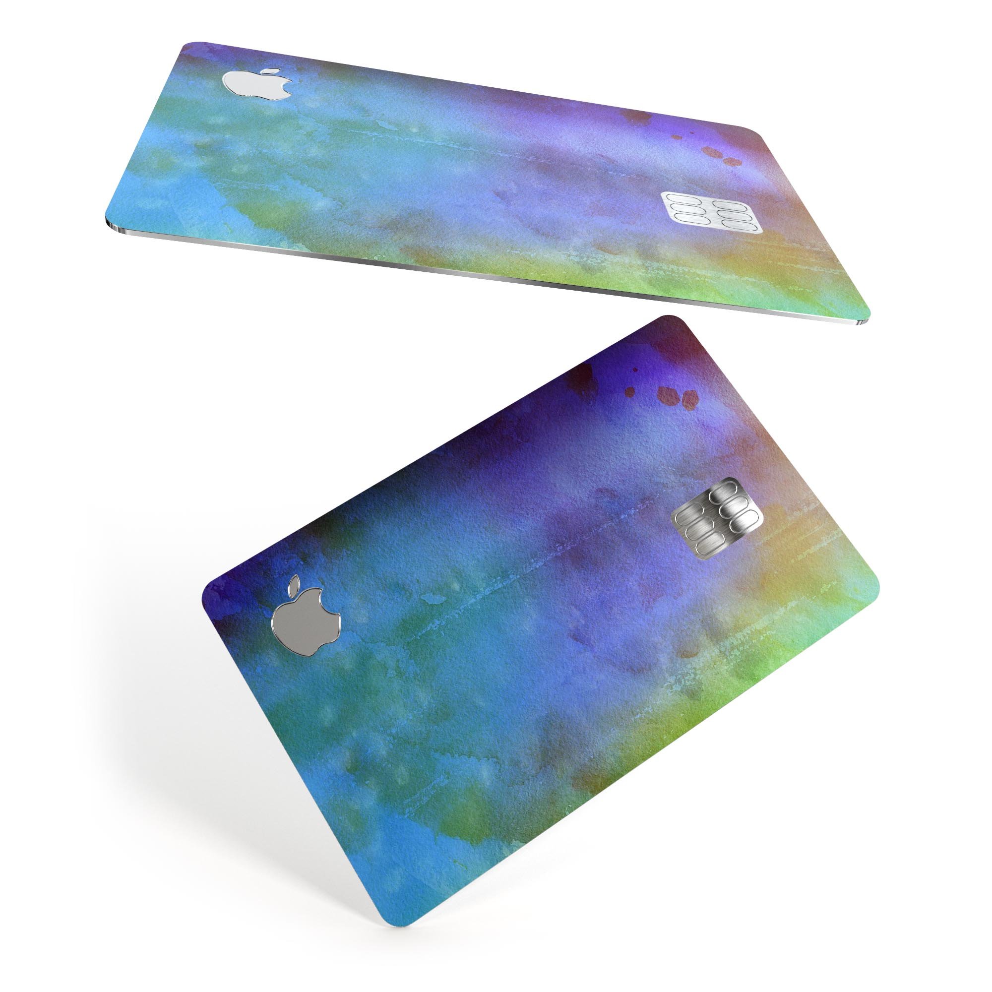 Lined 4453 Absorbed Watercolor Texture decal applied on an Apple Card, showcasing its vibrant design and premium finish.