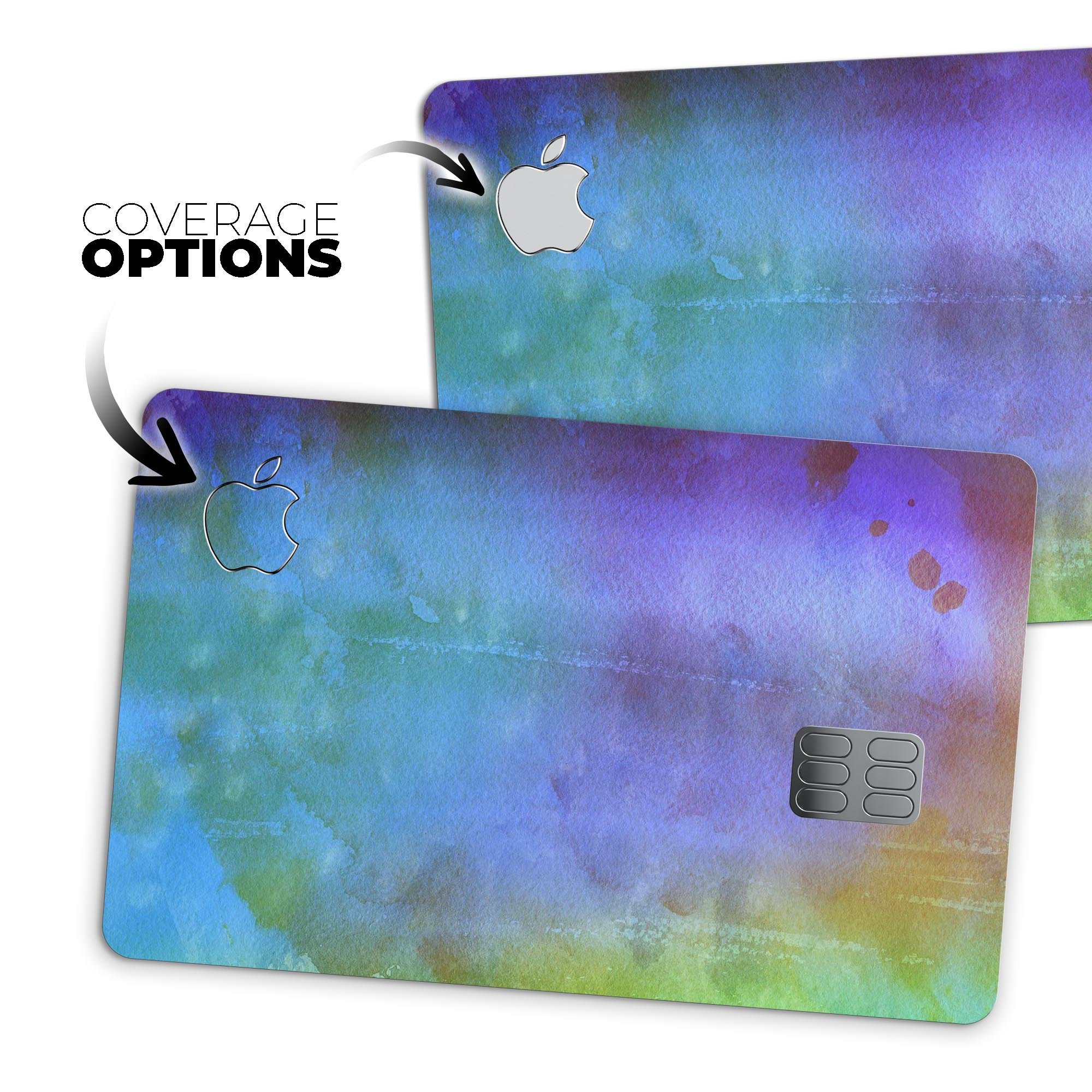 Lined 4453 Absorbed Watercolor Texture decal applied on an Apple Card, showcasing its vibrant design and premium finish.