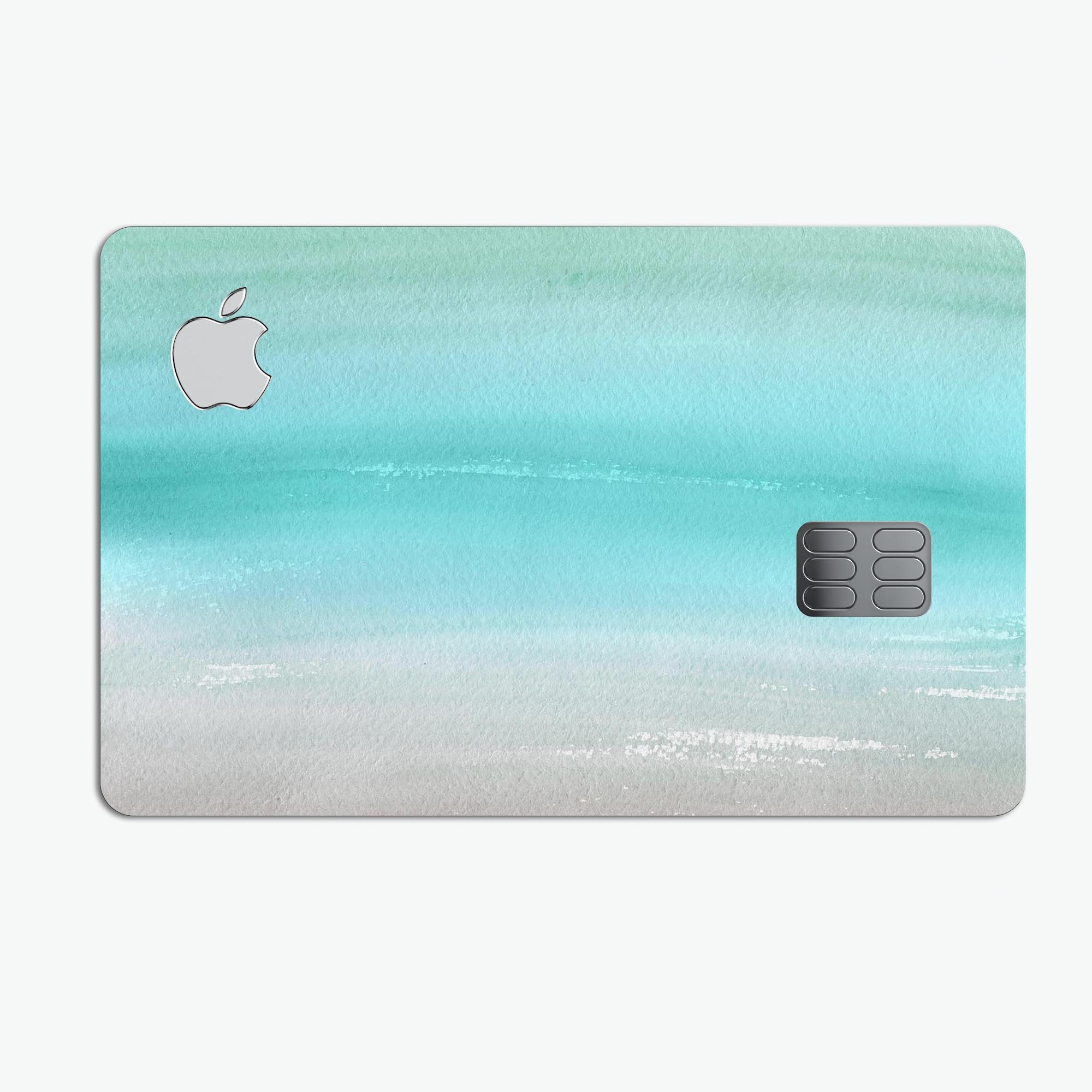 Lined Mint 9672 Absorbed Watercolor Texture decal applied on an Apple Card, showcasing its vibrant design and premium finish.