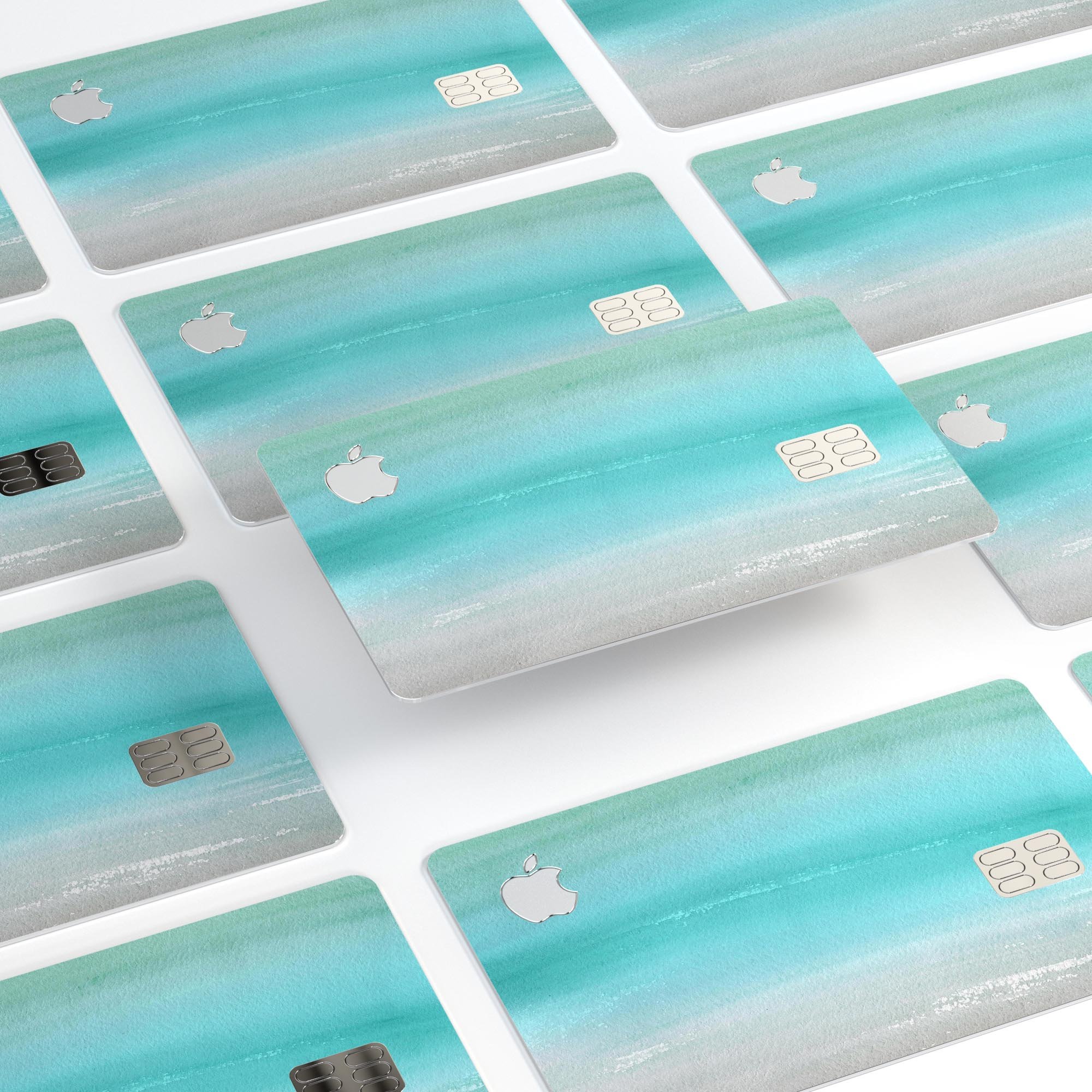 Lined Mint 9672 Absorbed Watercolor Texture decal applied on an Apple Card, showcasing its vibrant design and premium finish.