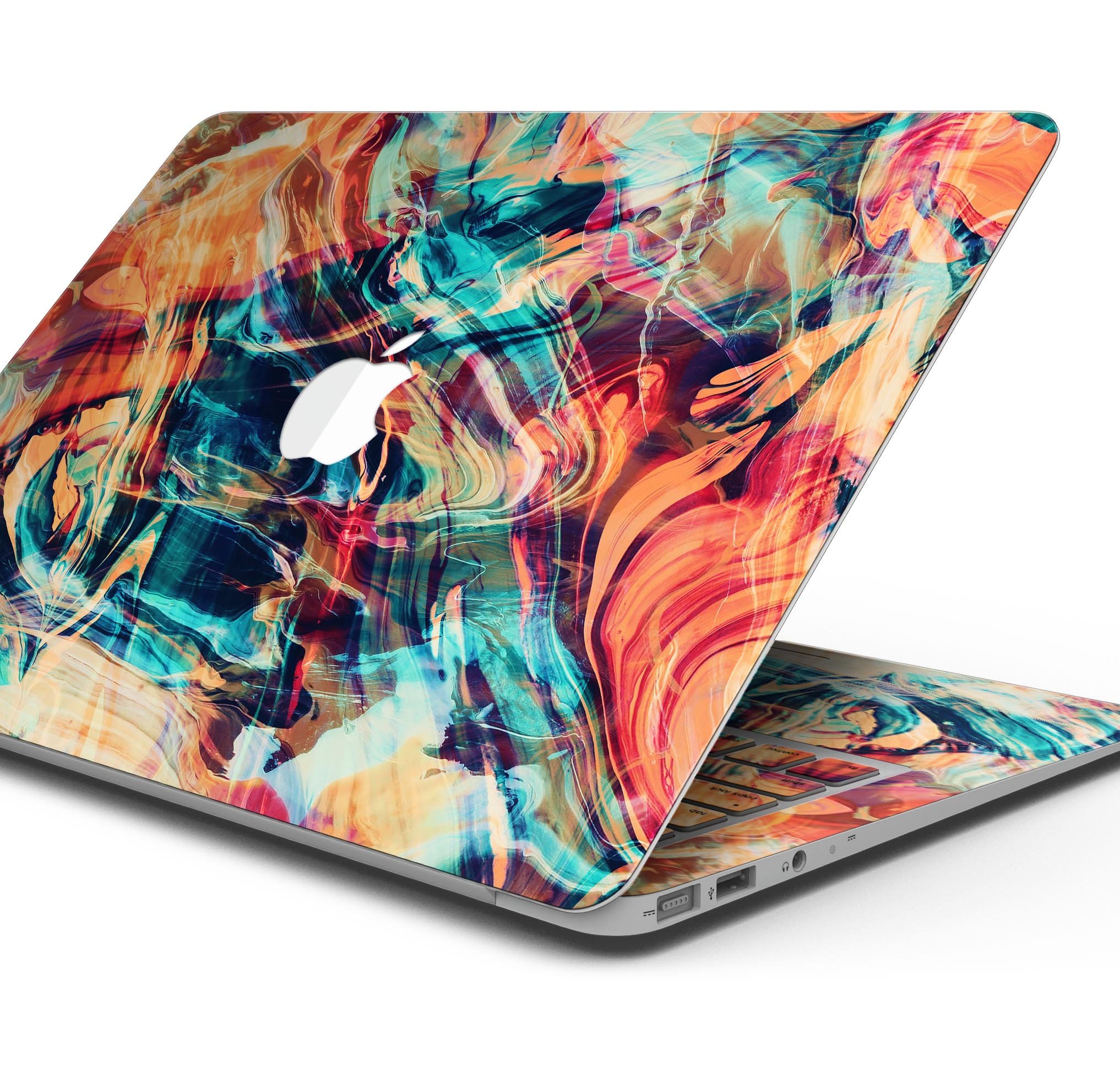 Liquid Abstract Paint Remix V13 skin decal wrap kit for MacBook, showcasing vibrant colors and a sleek design.