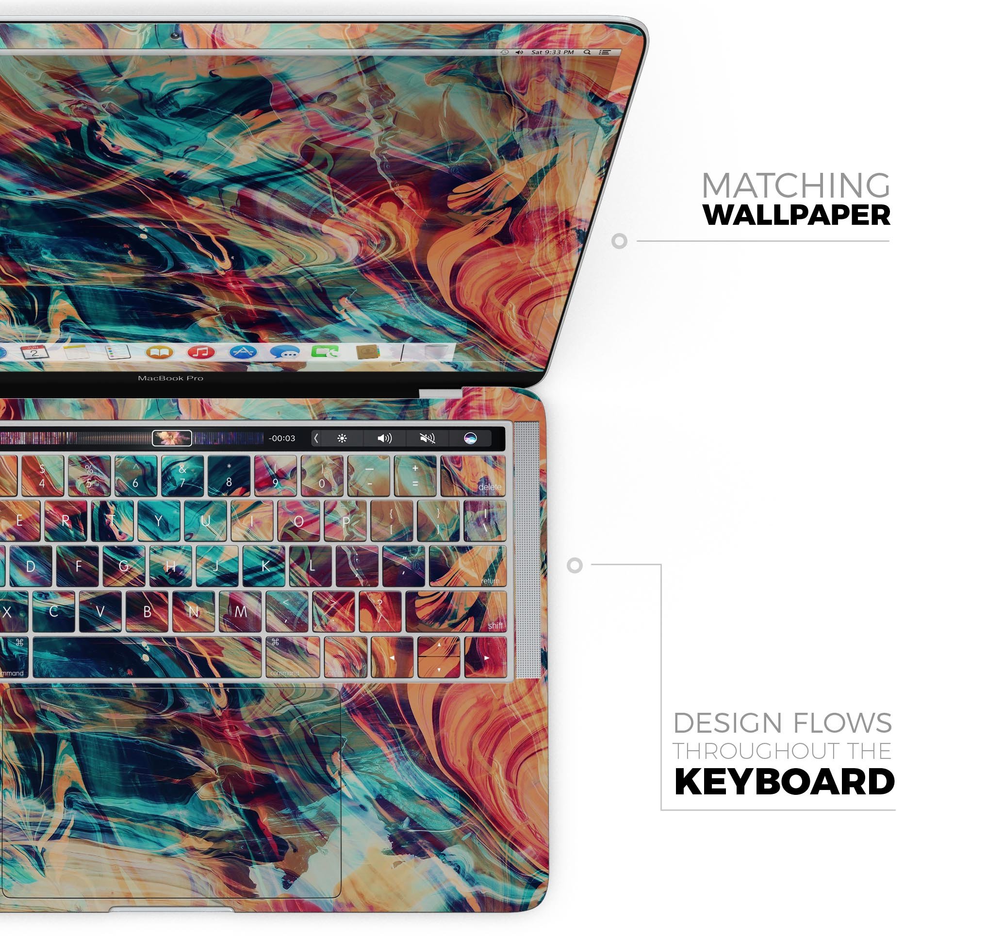 Liquid Abstract Paint Remix V13 skin decal wrap kit for MacBook, showcasing vibrant colors and a sleek design.