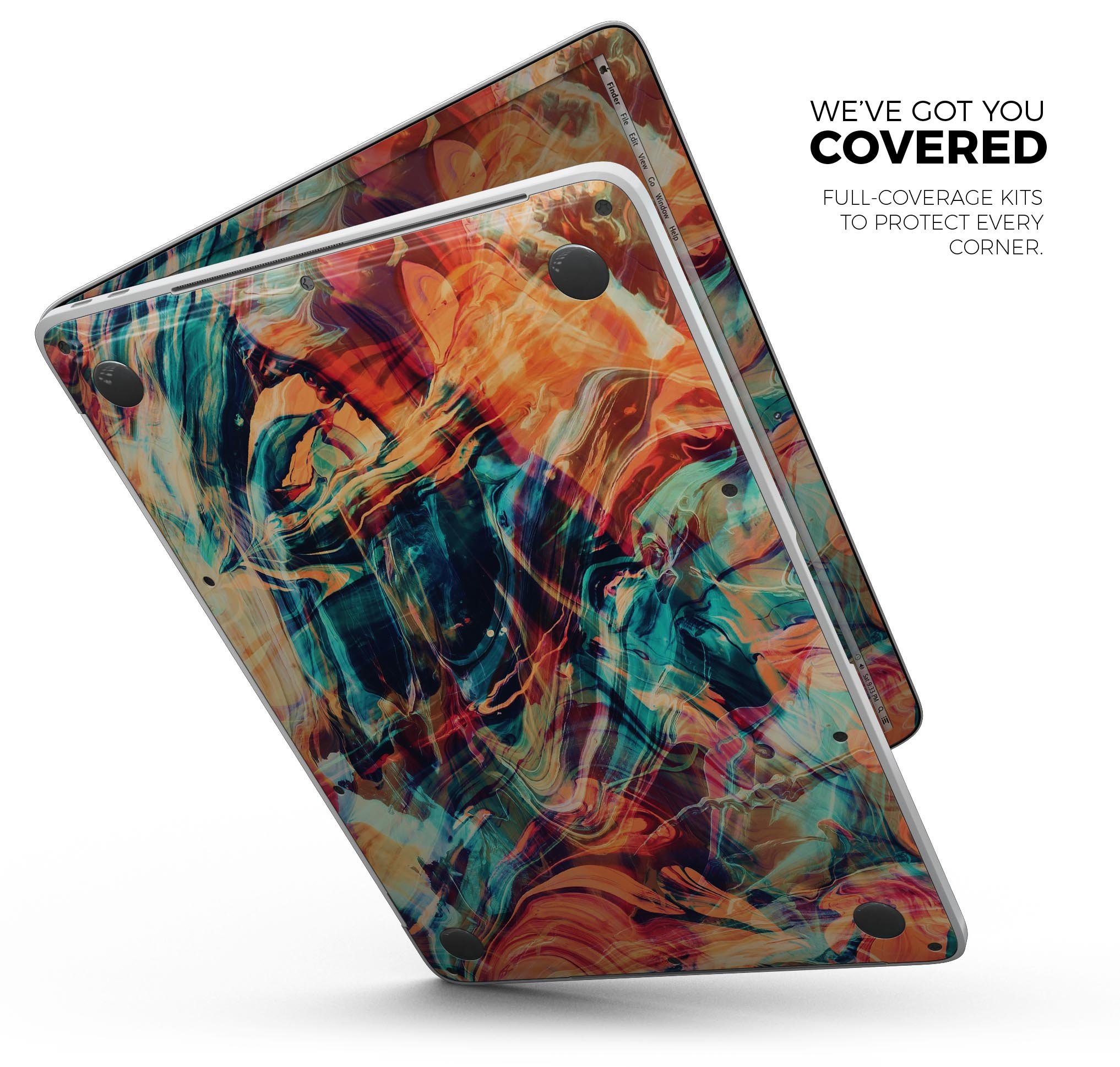 Liquid Abstract Paint Remix V13 skin decal wrap kit for MacBook, showcasing vibrant colors and a sleek design.