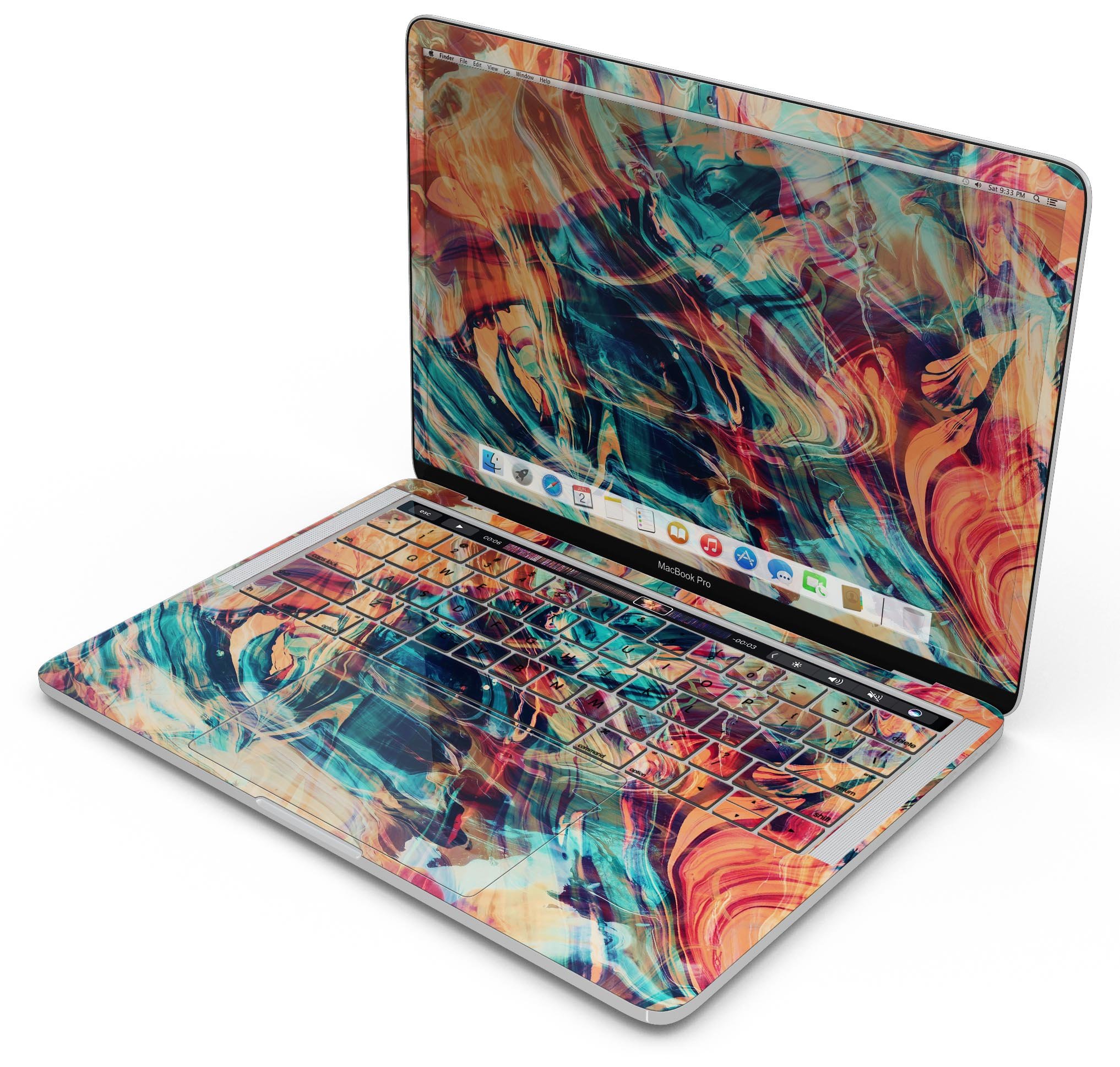 Liquid Abstract Paint Remix V13 skin decal wrap kit for MacBook, showcasing vibrant colors and a sleek design.