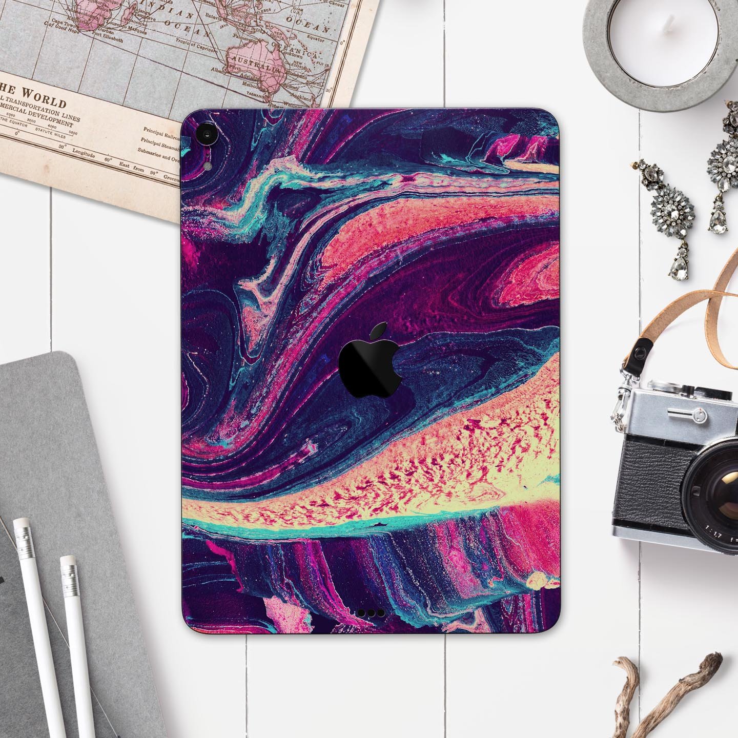 Liquid Abstract Paint Remix V15 skin decal for Apple devices, showcasing vibrant colors and a sleek design.