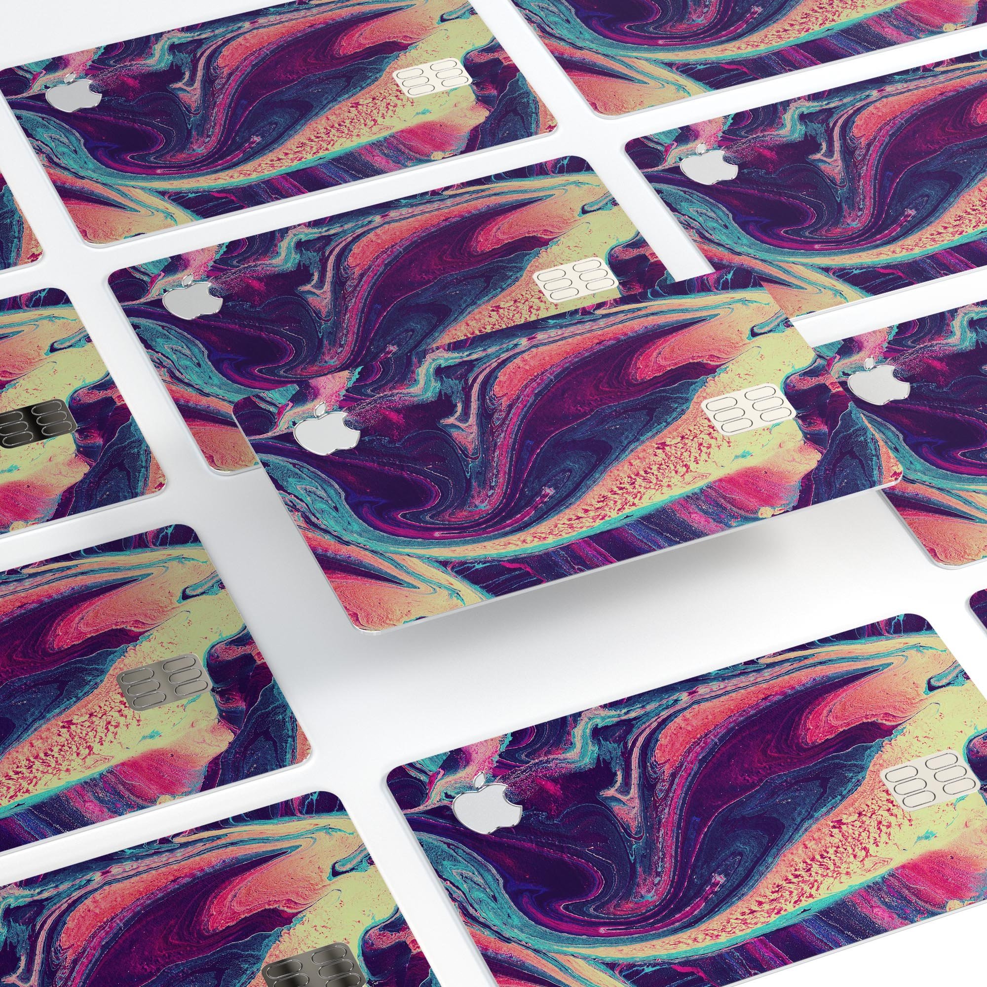 Liquid Abstract Paint Remix V15 skin for Apple Card, showcasing vibrant design and premium vinyl material.