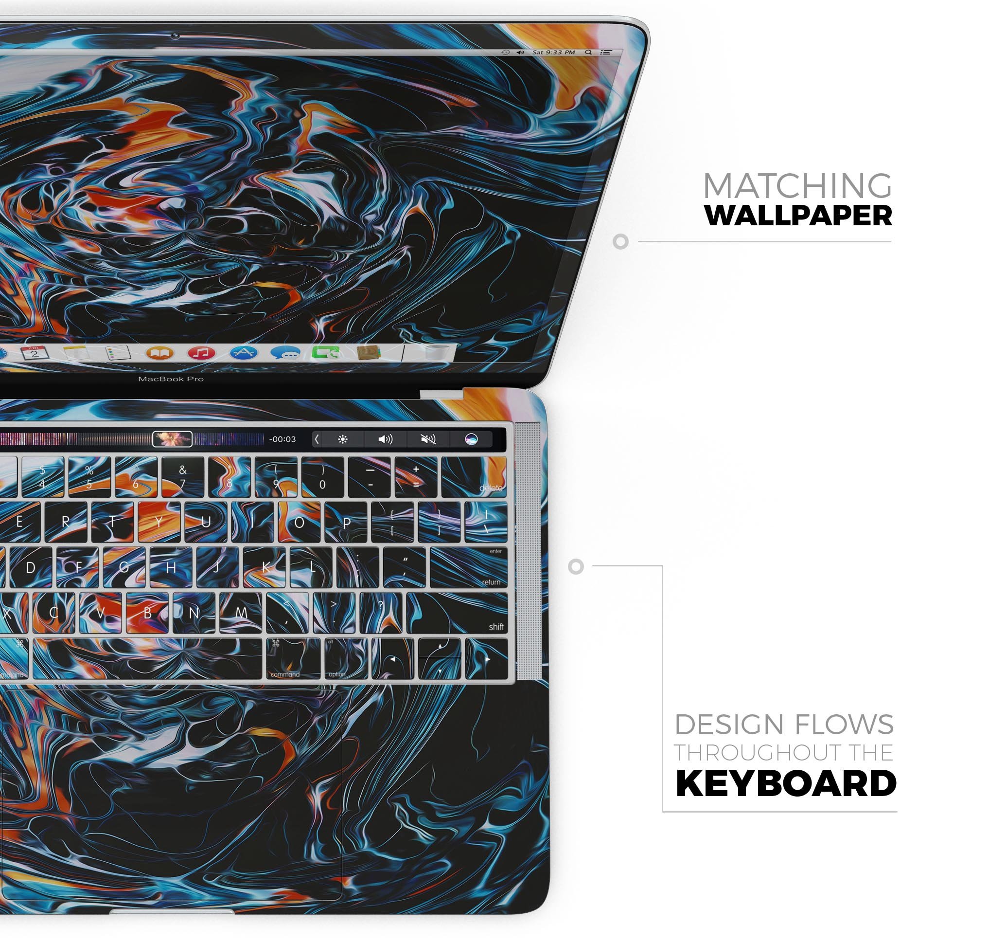 Liquid Abstract Paint Remix V2 skin decal wrap kit for MacBook, showcasing vibrant colors and a sleek design.