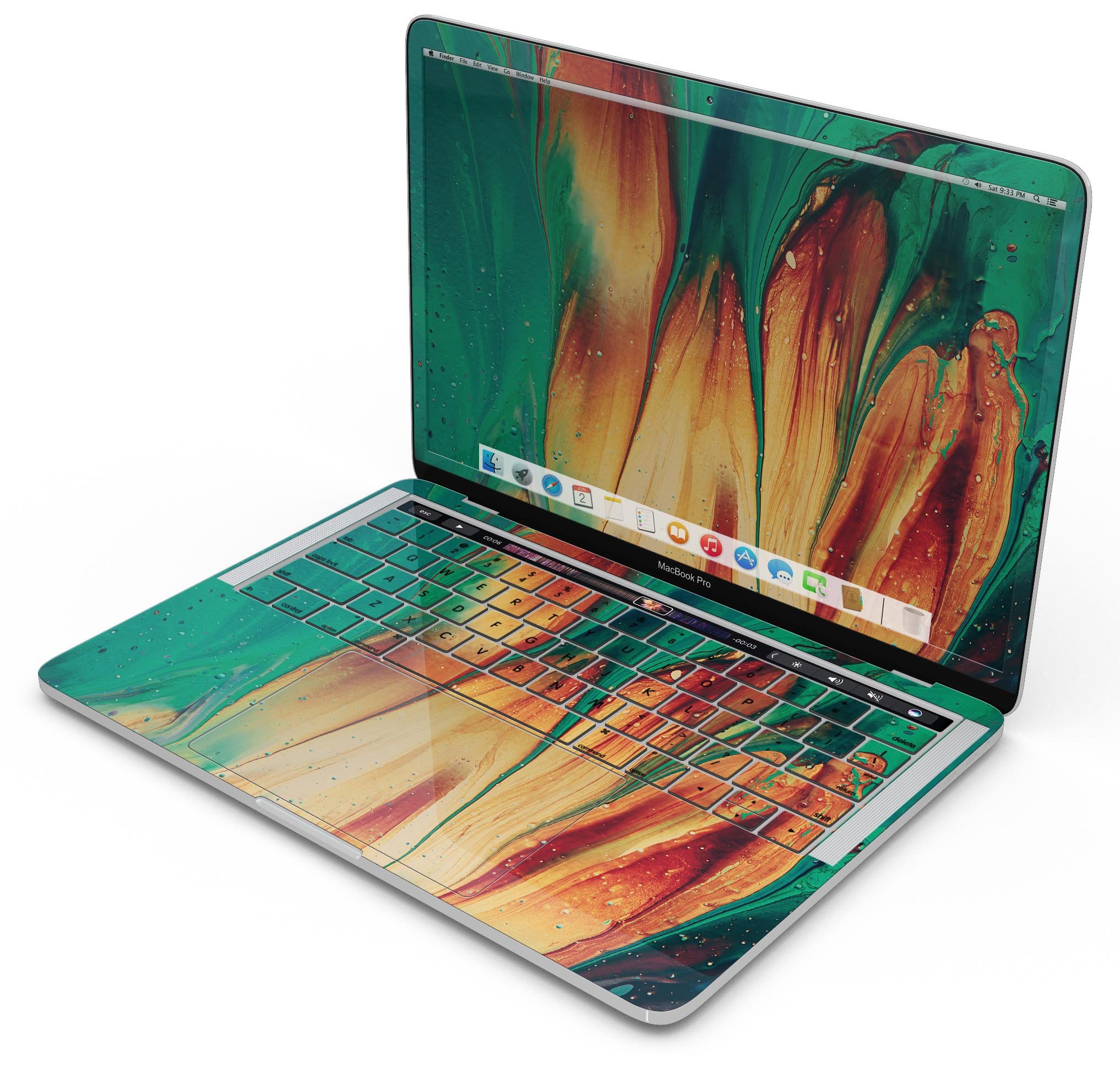 Liquid Abstract Paint Remix V20 skin decal wrap kit for MacBook, showcasing vibrant colors and a sleek design.