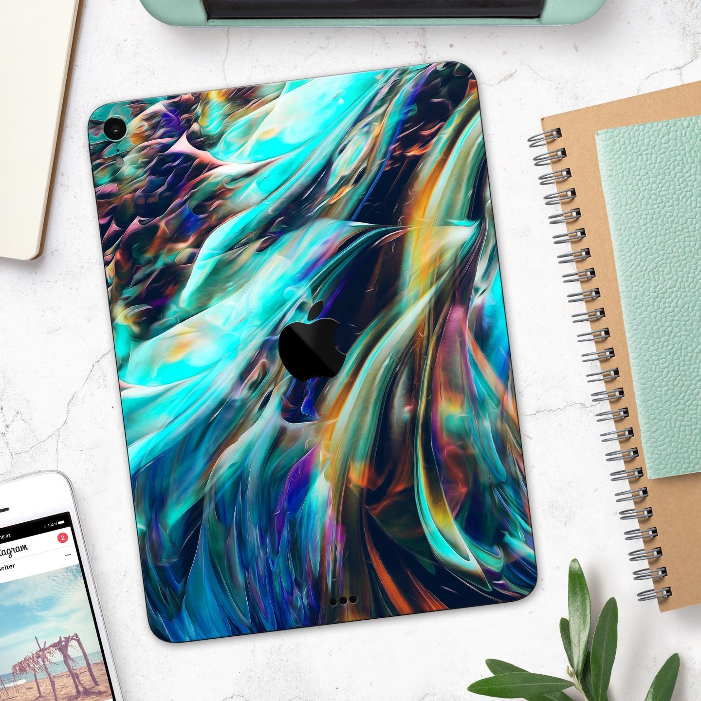 Liquid Abstract Paint Remix V28 full body skin decal for Apple devices, showcasing vibrant colors and a sleek design.