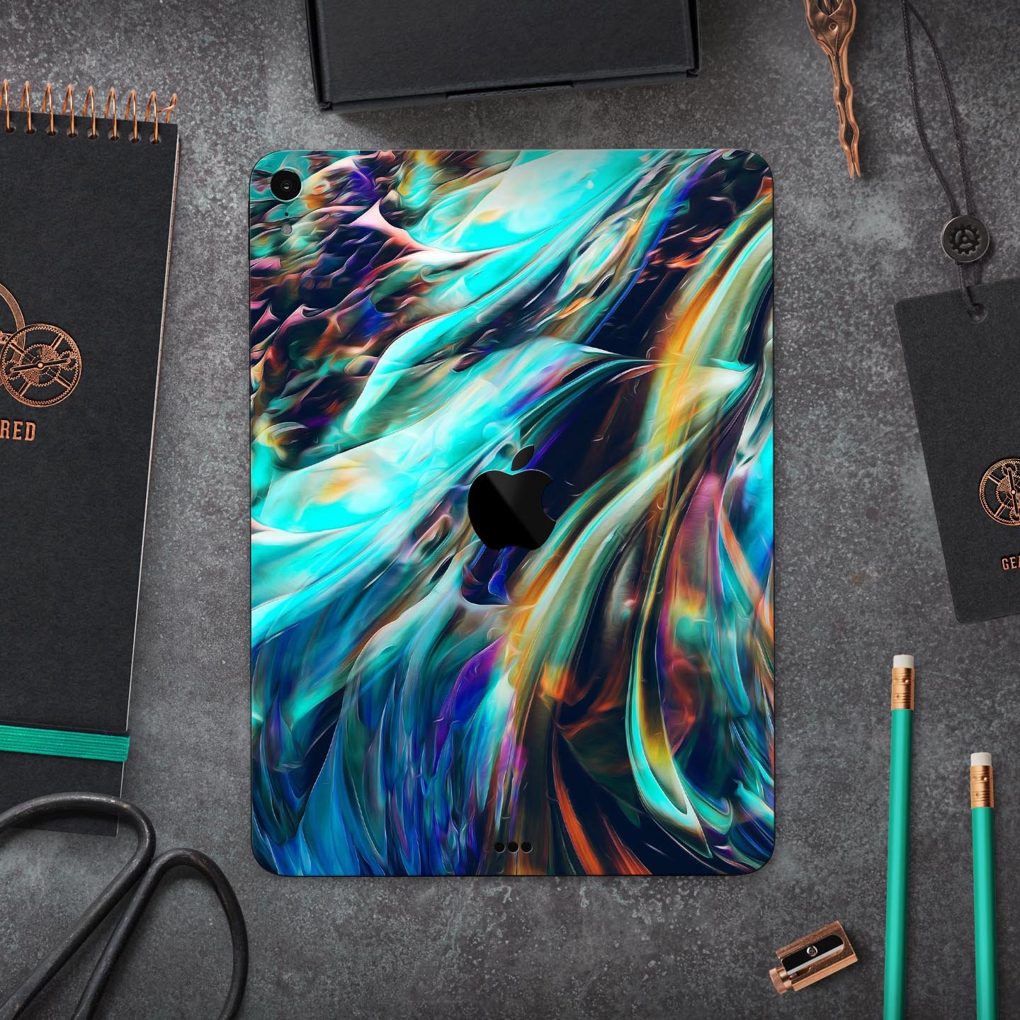 Liquid Abstract Paint Remix V28 full body skin decal for Apple devices, showcasing vibrant colors and a sleek design.