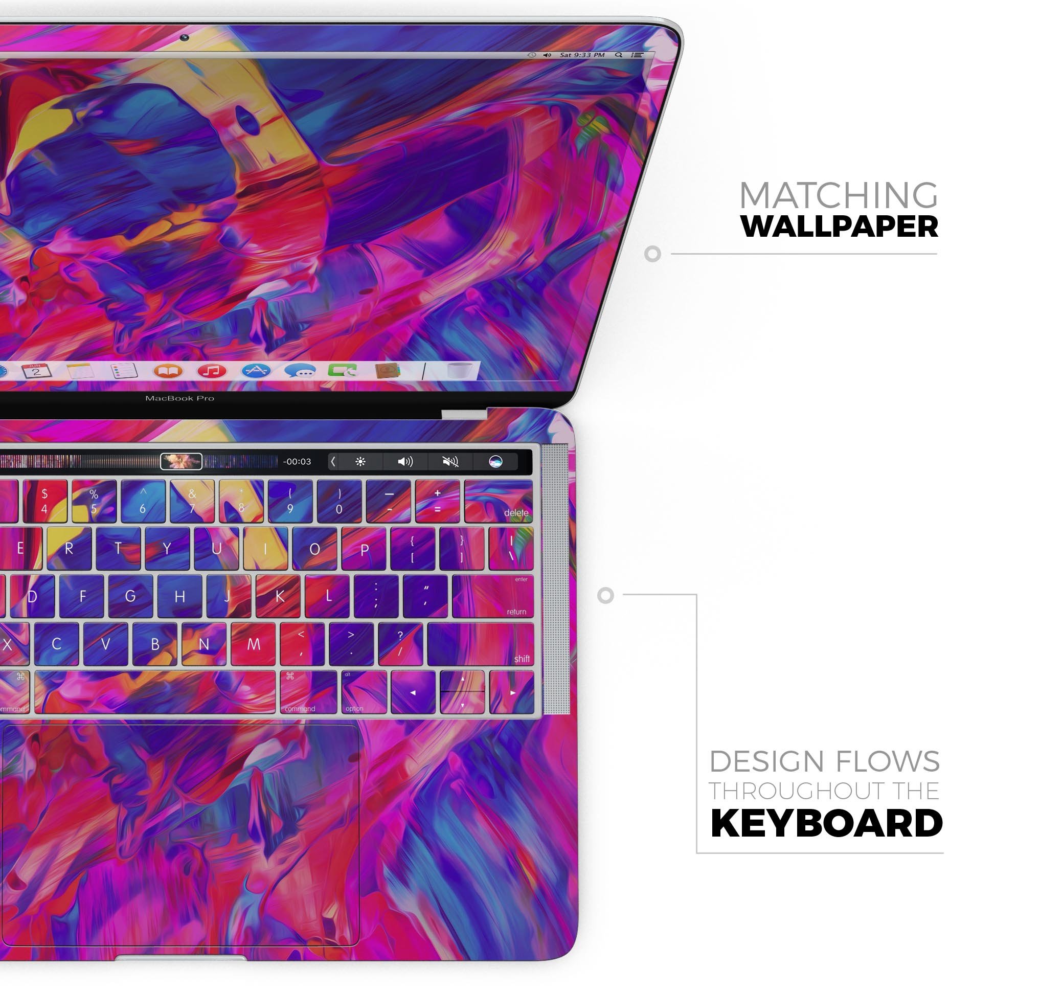 Liquid Abstract Paint Remix V33 skin decal wrap kit for MacBook, showcasing vibrant colors and a sleek design.