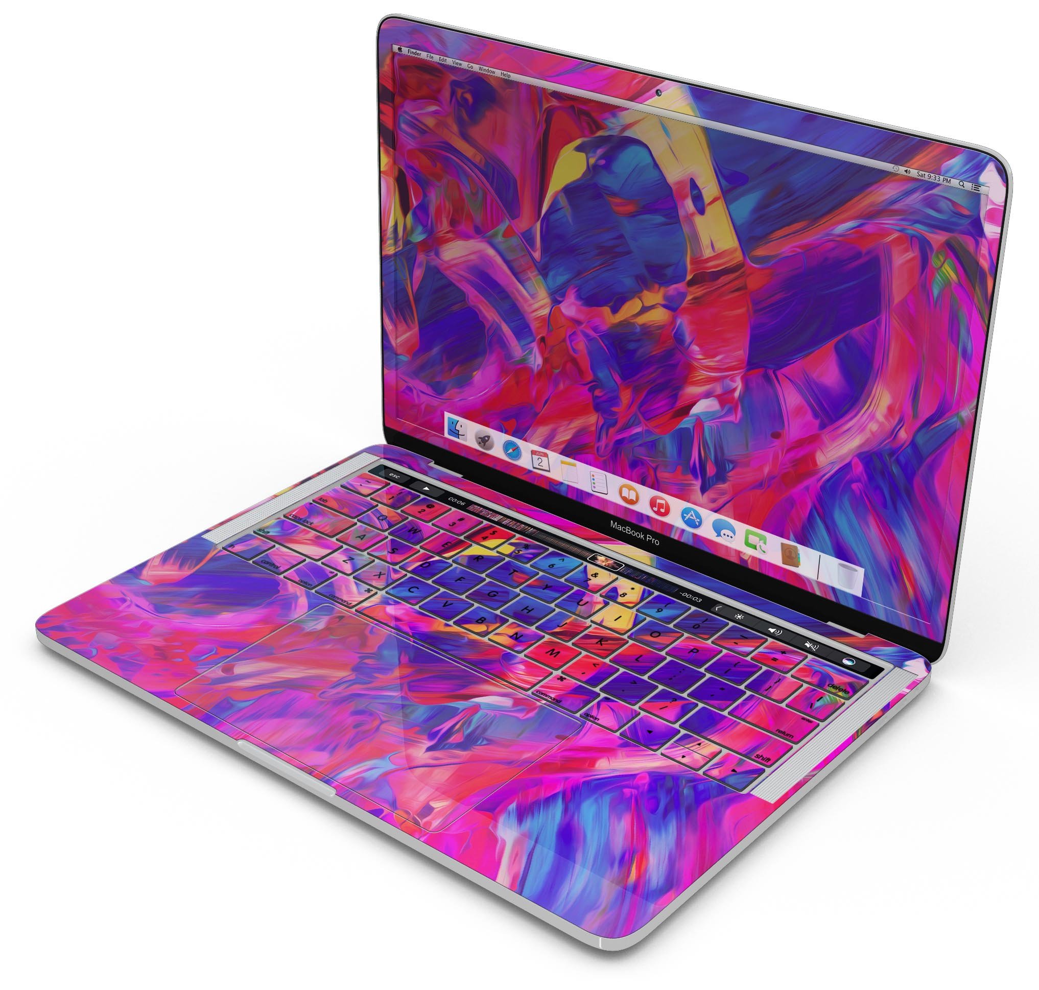 Liquid Abstract Paint Remix V33 skin decal wrap kit for MacBook, showcasing vibrant colors and a sleek design.