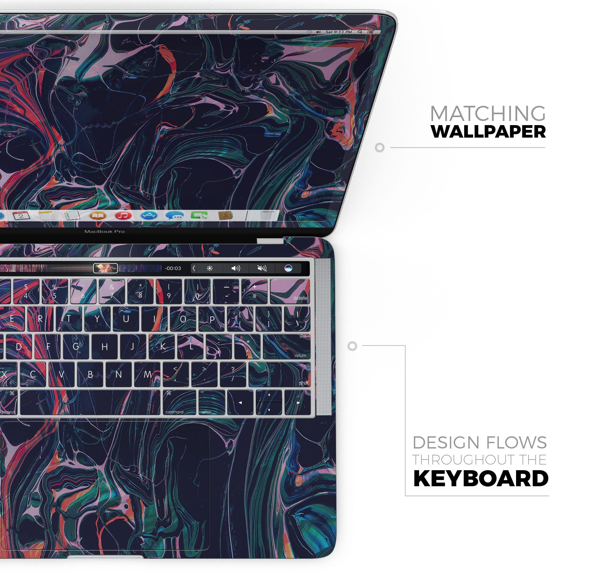 Liquid Abstract Paint Remix V30 skin decal wrap kit for Apple MacBook, showcasing vibrant colors and a sleek design.