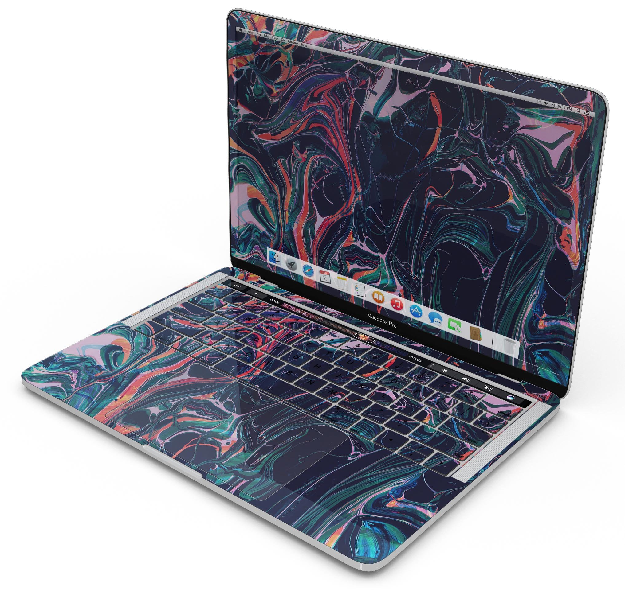 Liquid Abstract Paint Remix V30 skin decal wrap kit for Apple MacBook, showcasing vibrant colors and a sleek design.