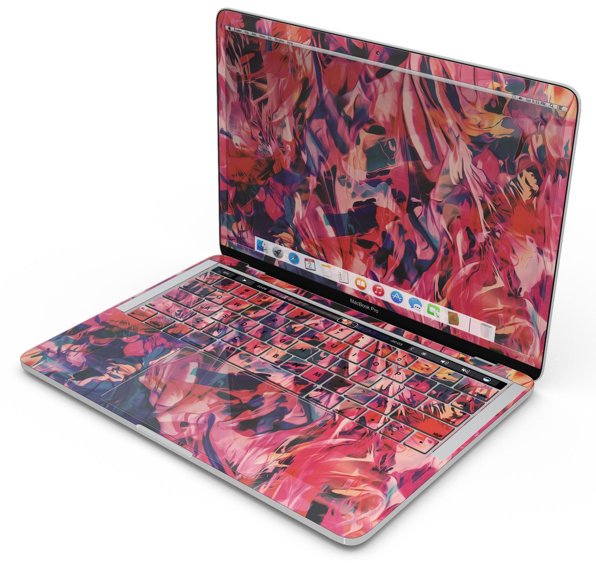 Liquid Abstract Paint Remix V35 skin decal wrap kit for MacBook, showcasing vibrant colors and a sleek design.