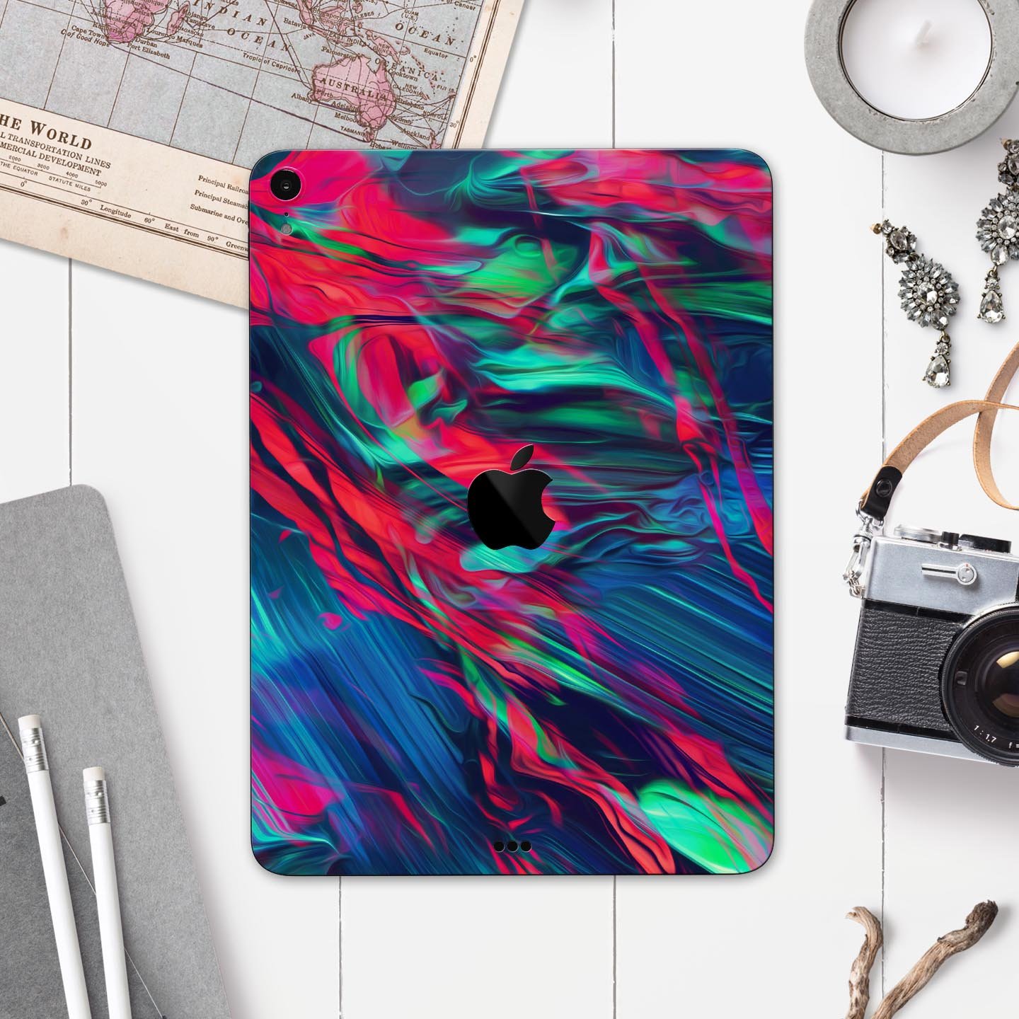 Liquid Abstract Paint Remix V4 skin decal for Apple devices, showcasing vibrant colors and a sleek design.