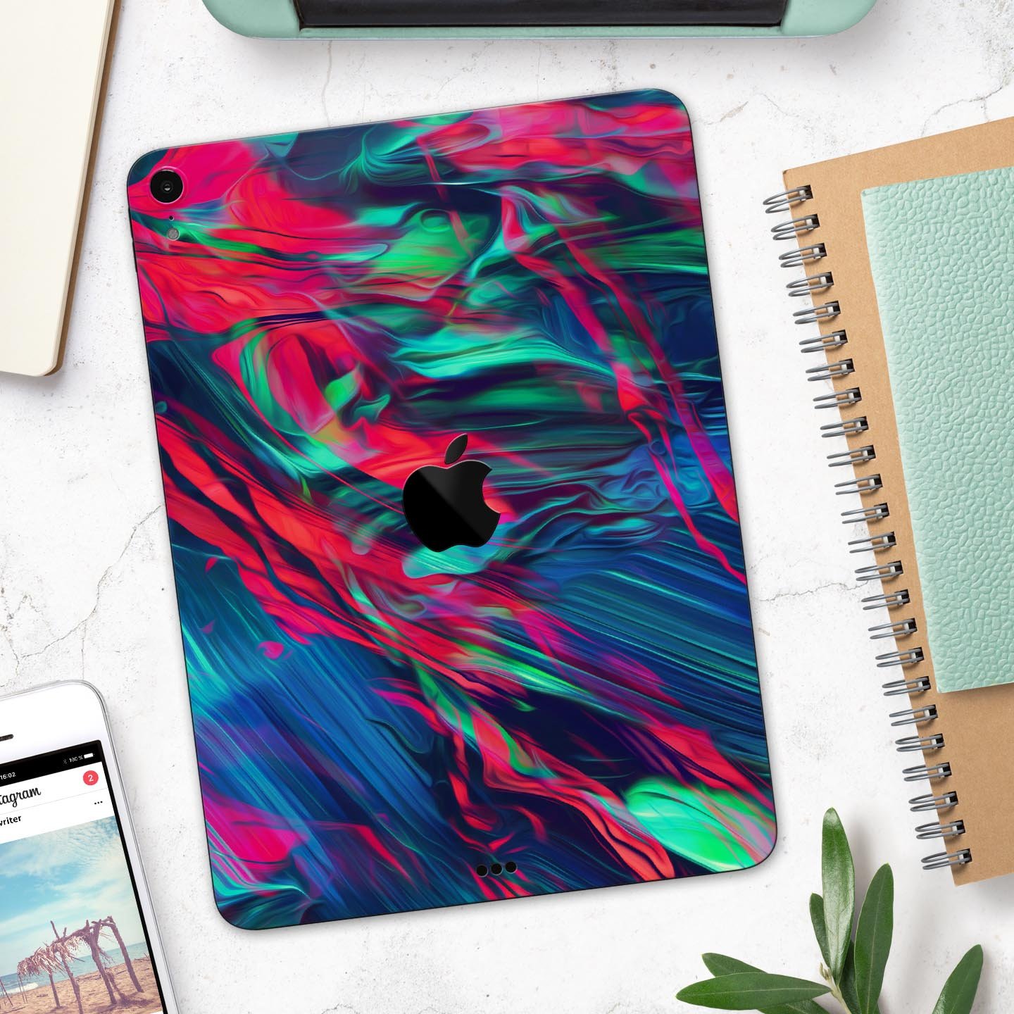 Liquid Abstract Paint Remix V4 skin decal for Apple devices, showcasing vibrant colors and a sleek design.