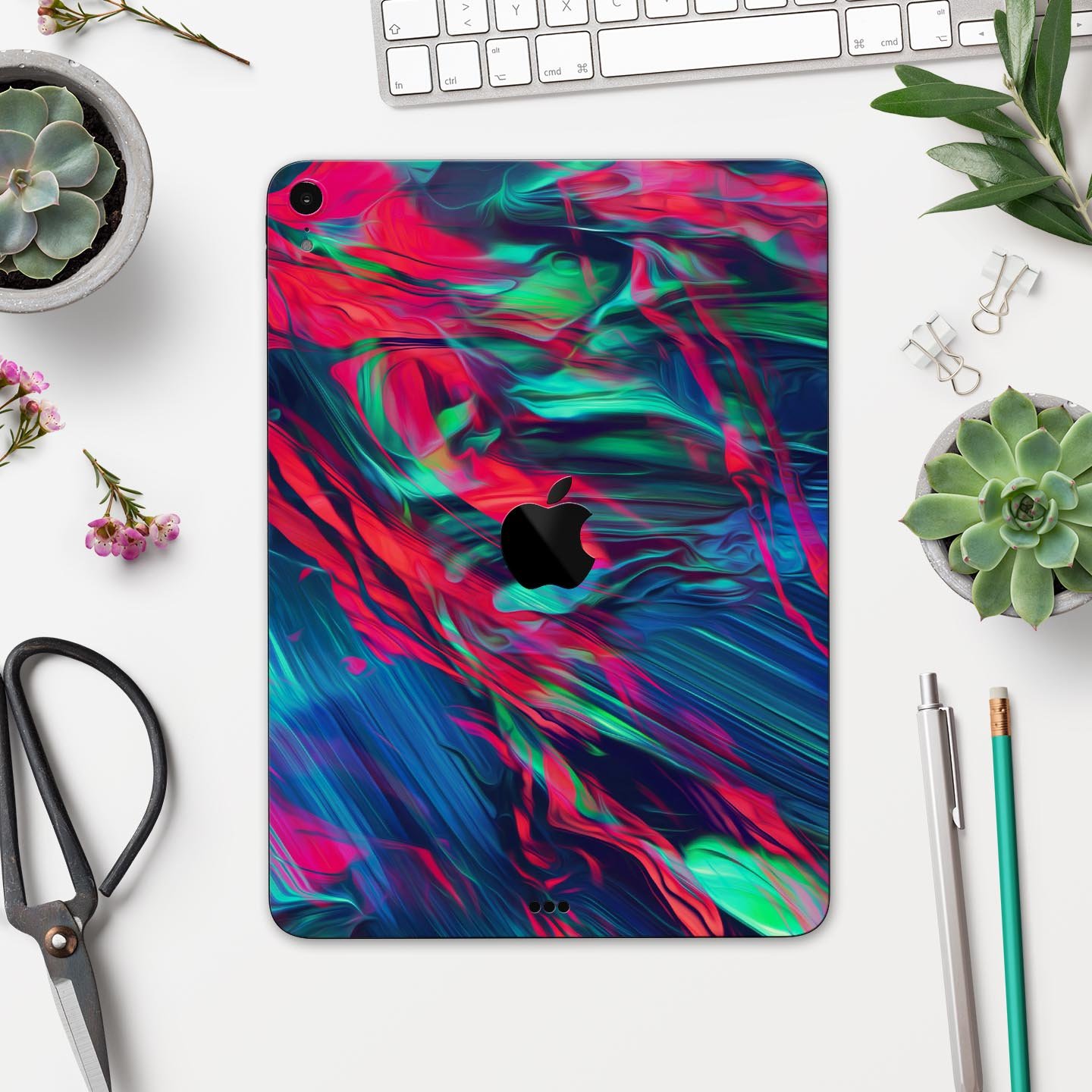 Liquid Abstract Paint Remix V4 skin decal for Apple devices, showcasing vibrant colors and a sleek design.