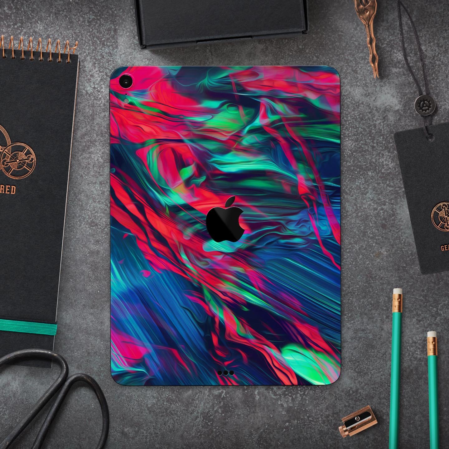 Liquid Abstract Paint Remix V4 skin decal for Apple devices, showcasing vibrant colors and a sleek design.