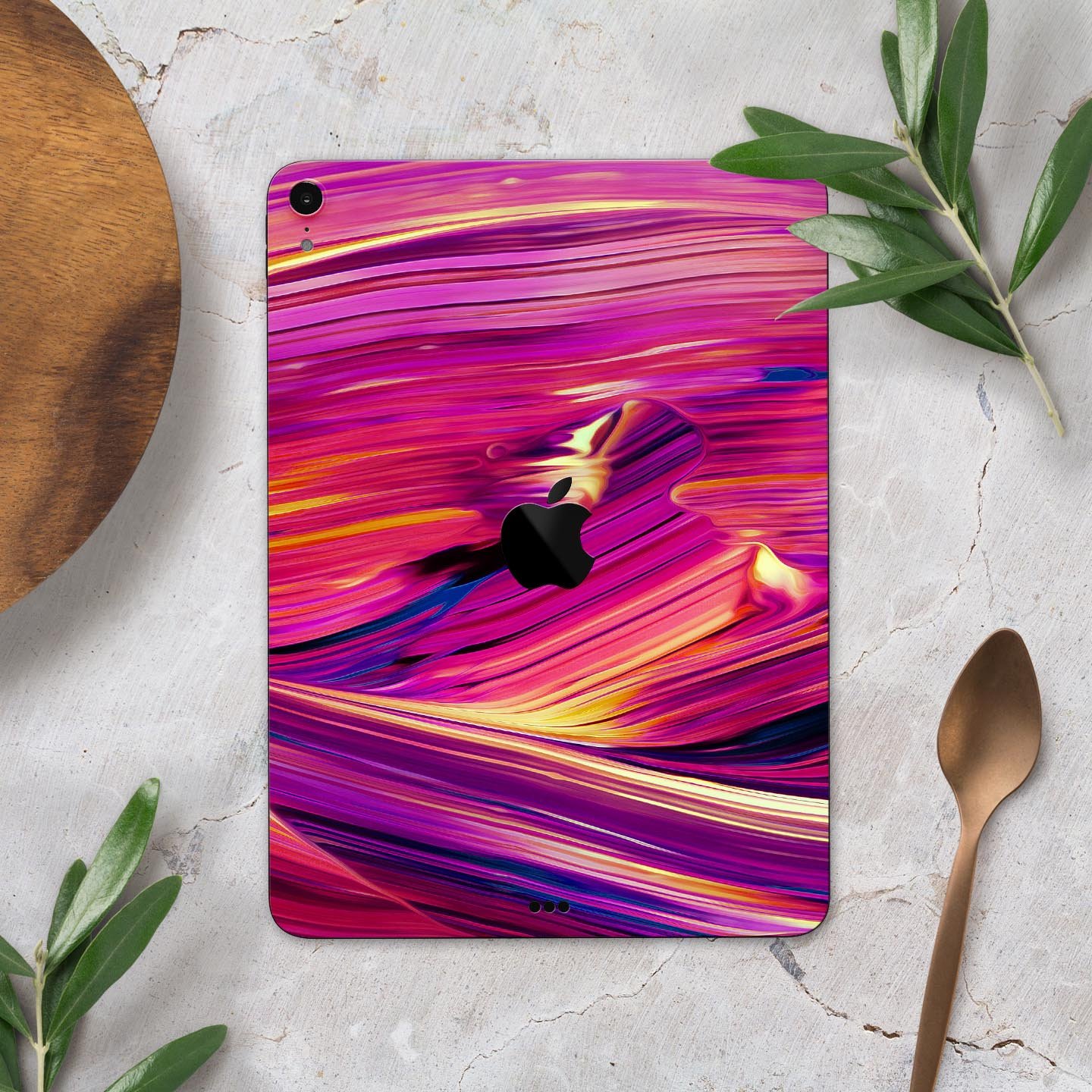 Liquid Abstract Paint Remix V40 skin decal for Apple devices, showcasing vibrant colors and intricate design on a sleek surface.